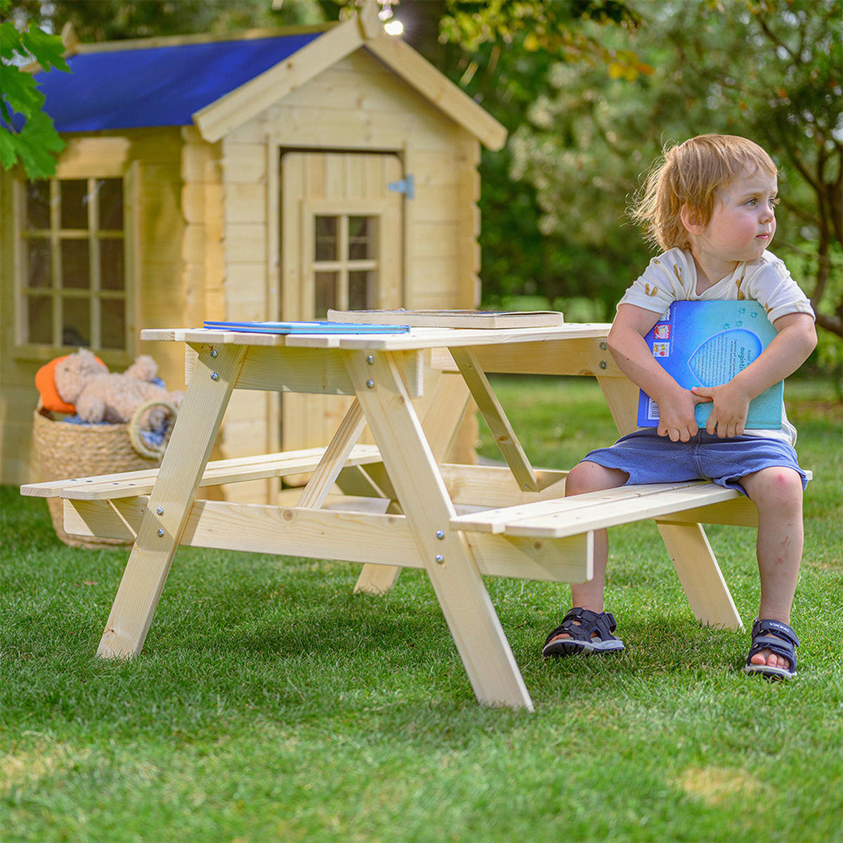 Timbela Kindersitzgarnitur M018 natur Holz B/H/L: ca. 90x50x90 cm M018 - natur (90,00/90,00/50,00cm) - Timbela
