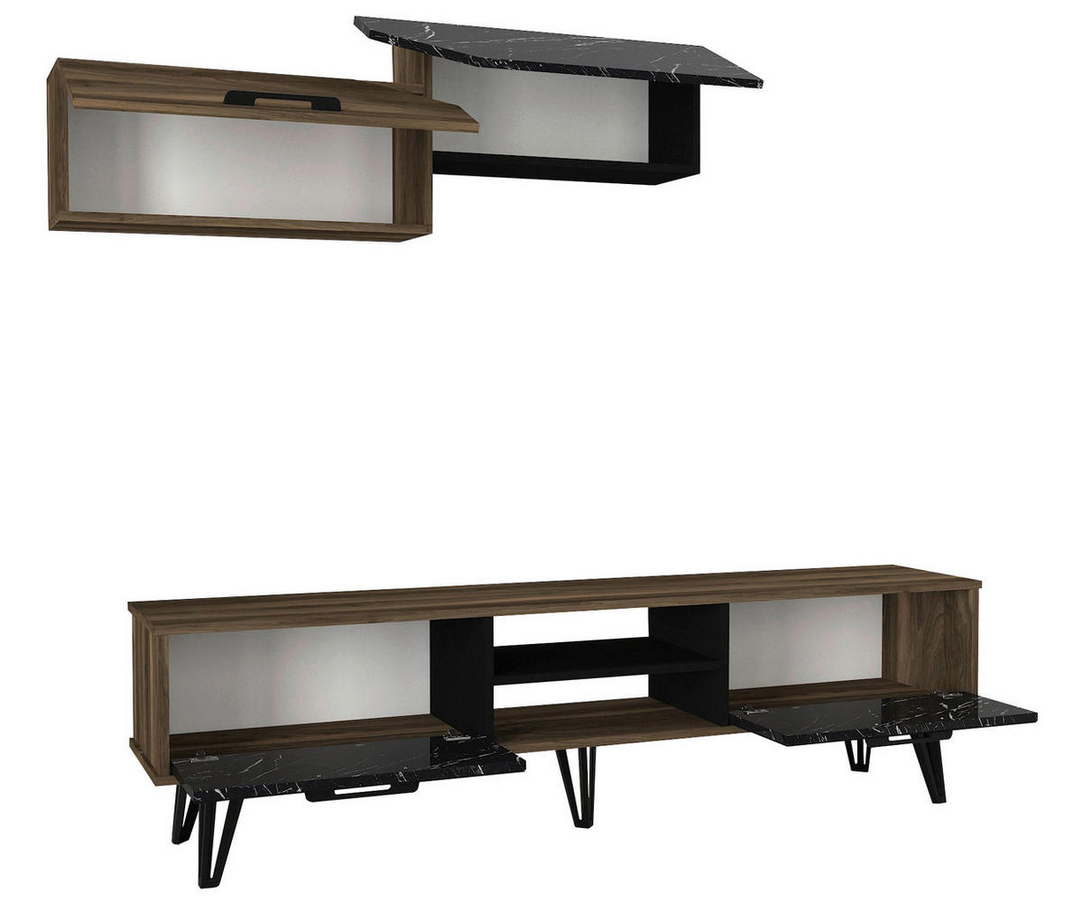 Wohnwand Lampert walnuss Nachbildung Marmoroptik B/H/T: ca. 180x51x35 cm Lampert - Marmoroptik/walnuss (180,00/51,00/35,00cm) - moebel17