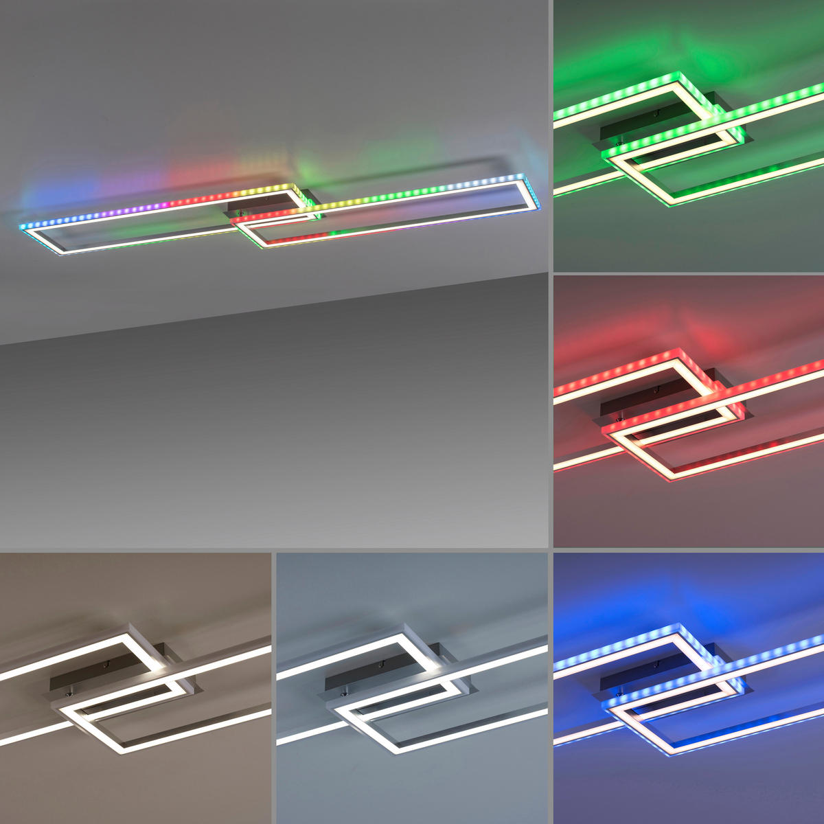 Just Light LED-Deckenleuchte FELIX60 14635-55 stahlfarbig weiß Kunststoff Stahl B/H/T: ca. 121x6,4x72 cm 2 Brennstellen FELIX60 - weiß/stahlfarbig (121,00/6,40/72,00cm) - Just Light