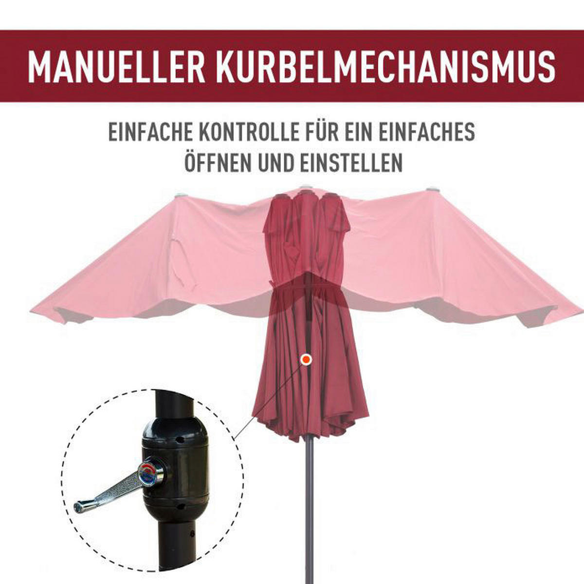 Outsunny Marktschirm weinrot Metall B/H/L: ca. 270x240x460 cm Marktschirm - weinrot (460,00/270,00/240,00cm) - Outsunny