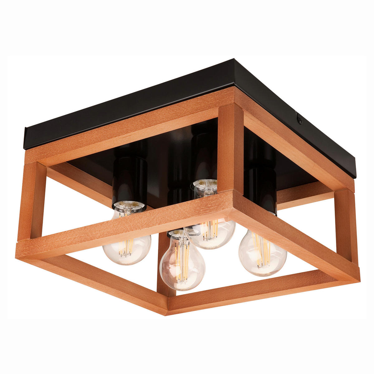 Lamkur Deckenleuchte VILLY 46006 schwarz rost Stahl Holz H/L: ca. 16,5x30 cm E27 4 Brennstellen Villy - schwarz/rost (30,00cm) - Lamkur