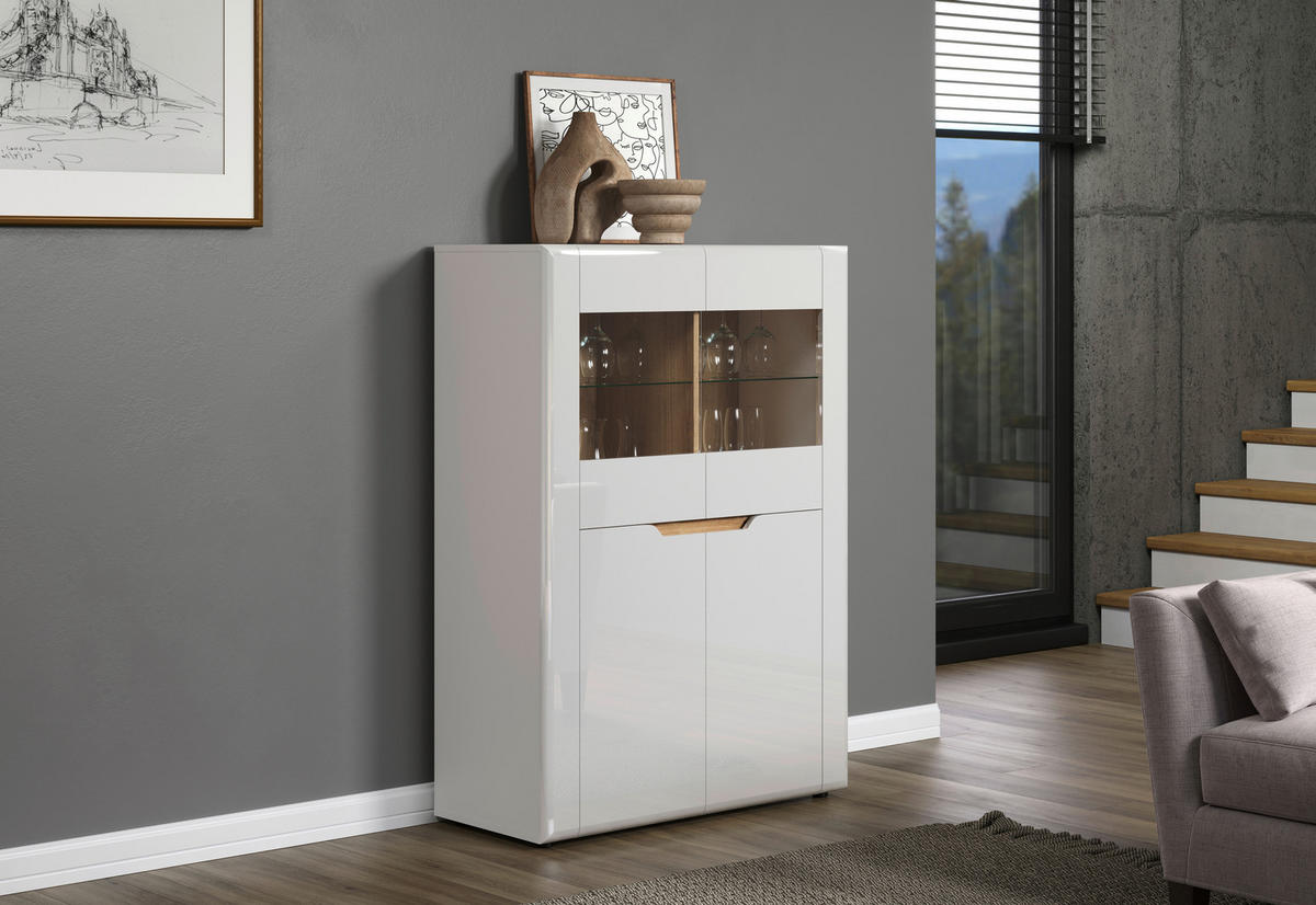Highboard Marlon Eiche Evoke Coast Nachbildung weiß Hochglanz B/H/T: ca. 96x132x39 cm Marlon - Eiche/weiß (96,00/132,00/39,00cm)