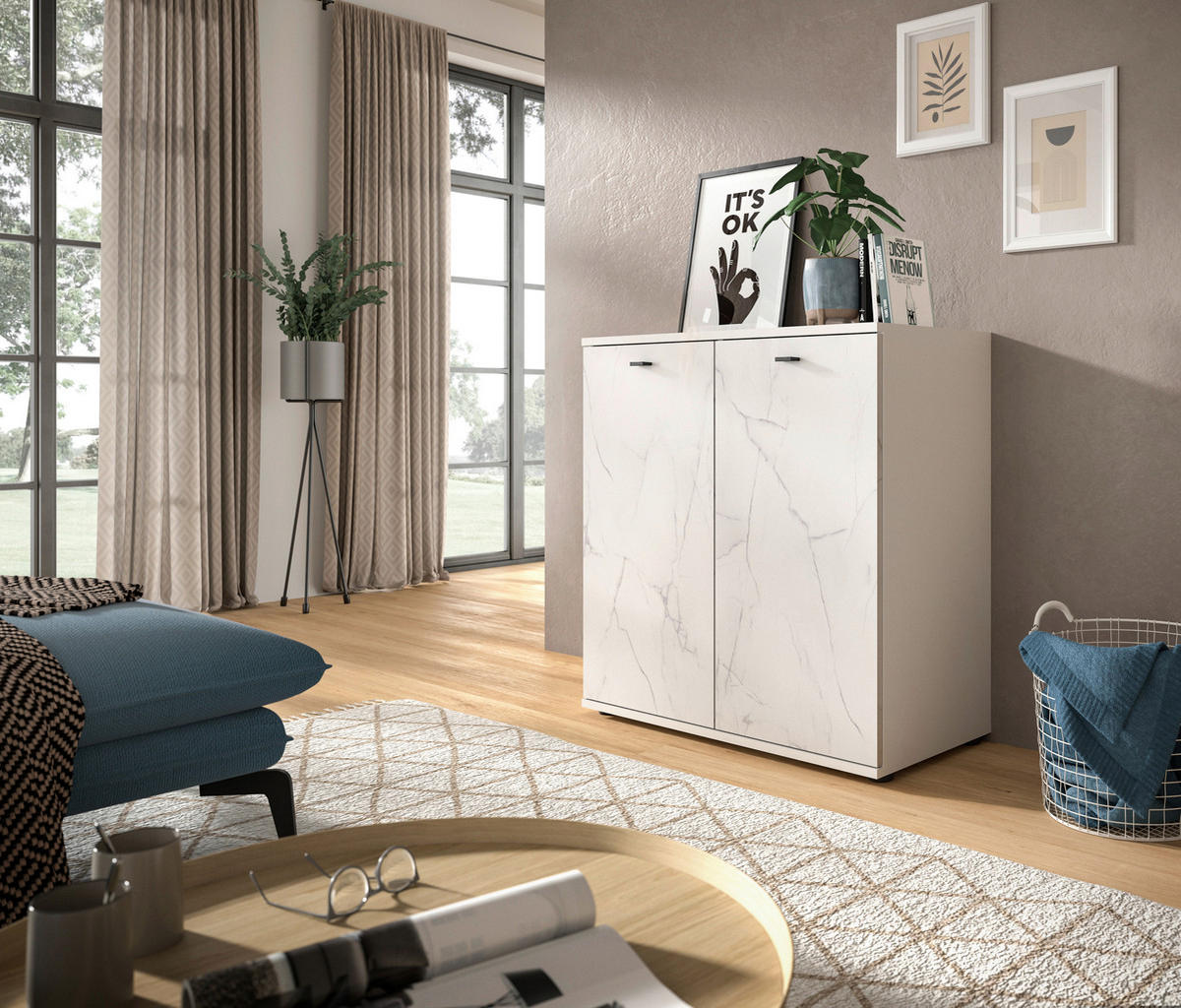 Kommode Stone weiß Marmoroptik B/H/T: ca. 86x88x41 cm Stone - weiß/Marmoroptik (86,00/88,00/41,00cm)