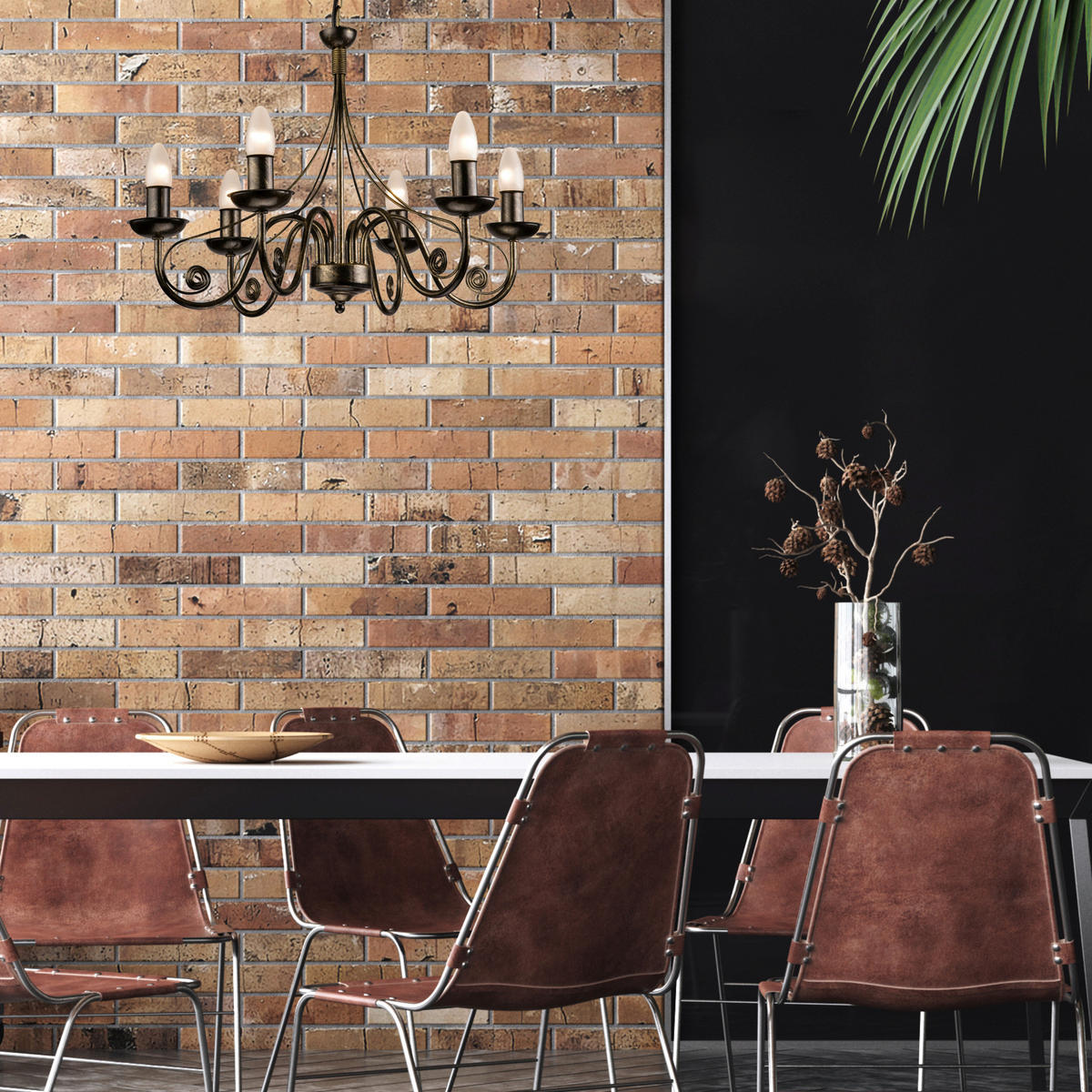 Lamkur Kronleuchter schwarz Stahl B/H/L: ca. 57x72x57 cm E14 6 Brennstellen DONATO - schwarz (57,00/57,00/72,00cm) - Lamkur