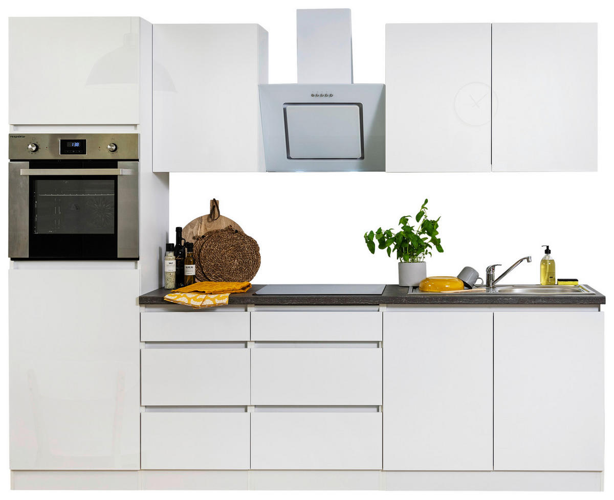 Respekta Küchenblock Premium weiß Hochglanz B/H/T: ca. 270x220,5x60 cm Premium - weiß/granit (270,00/220,50/60,00cm) - Respekta