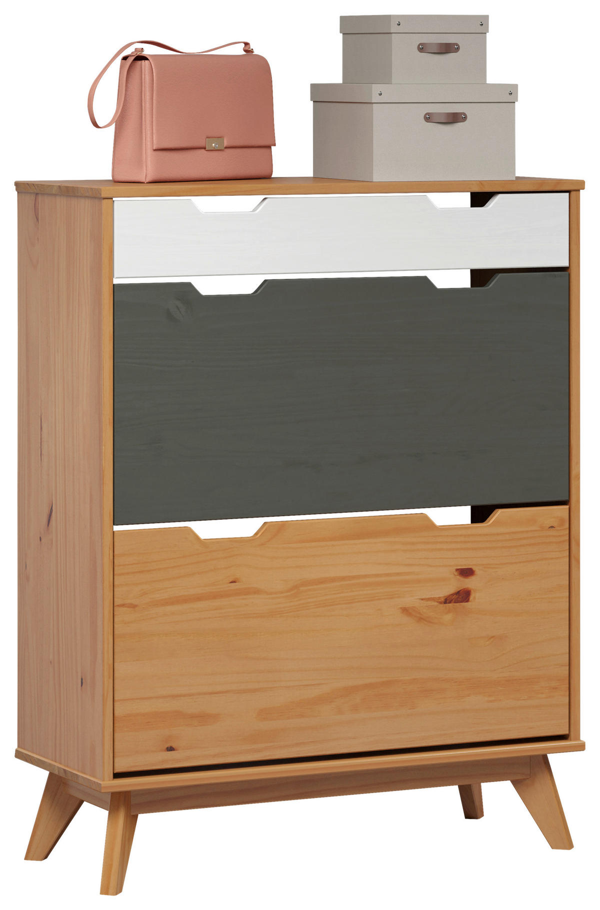 Schuhkipper Scandik kiefer Honig lackiert Optik weiß grau B/H/T: ca. 80x102x33 cm Scandik - kiefer/weiß, Honig (80,00/102,00/33,00cm)