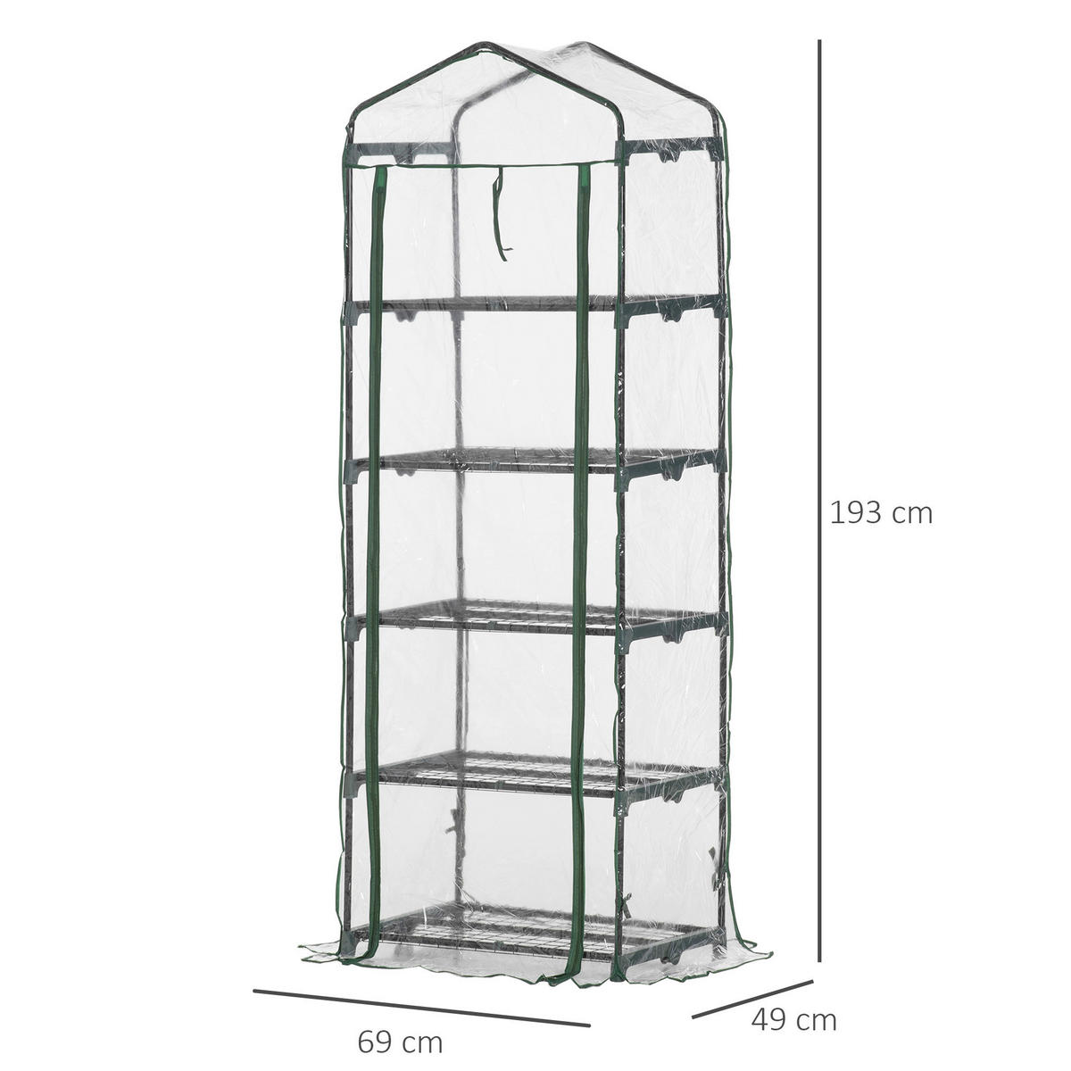 Outsunny Mini-Gewächshaus Mit 5 Regalen B/H/L: ca. 49x193x69 cm Mini-Gewächshaus_mit_5Regalen - grün/transparent (69,00/49,00/193,00cm) - Outsunny