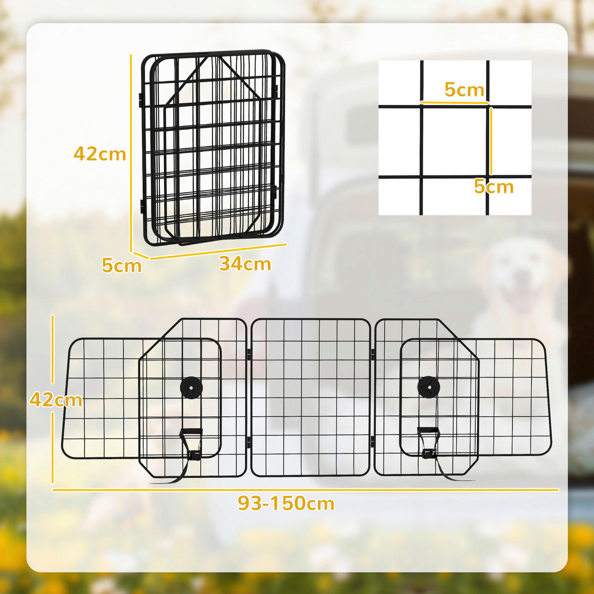 PawHut Hunde-Absperrgitter schwarz Stahl B/H/L: ca. 5x42x150 cm Hunde-Absperrgitter - schwarz (150,00/5,00/42,00cm) - PawHut