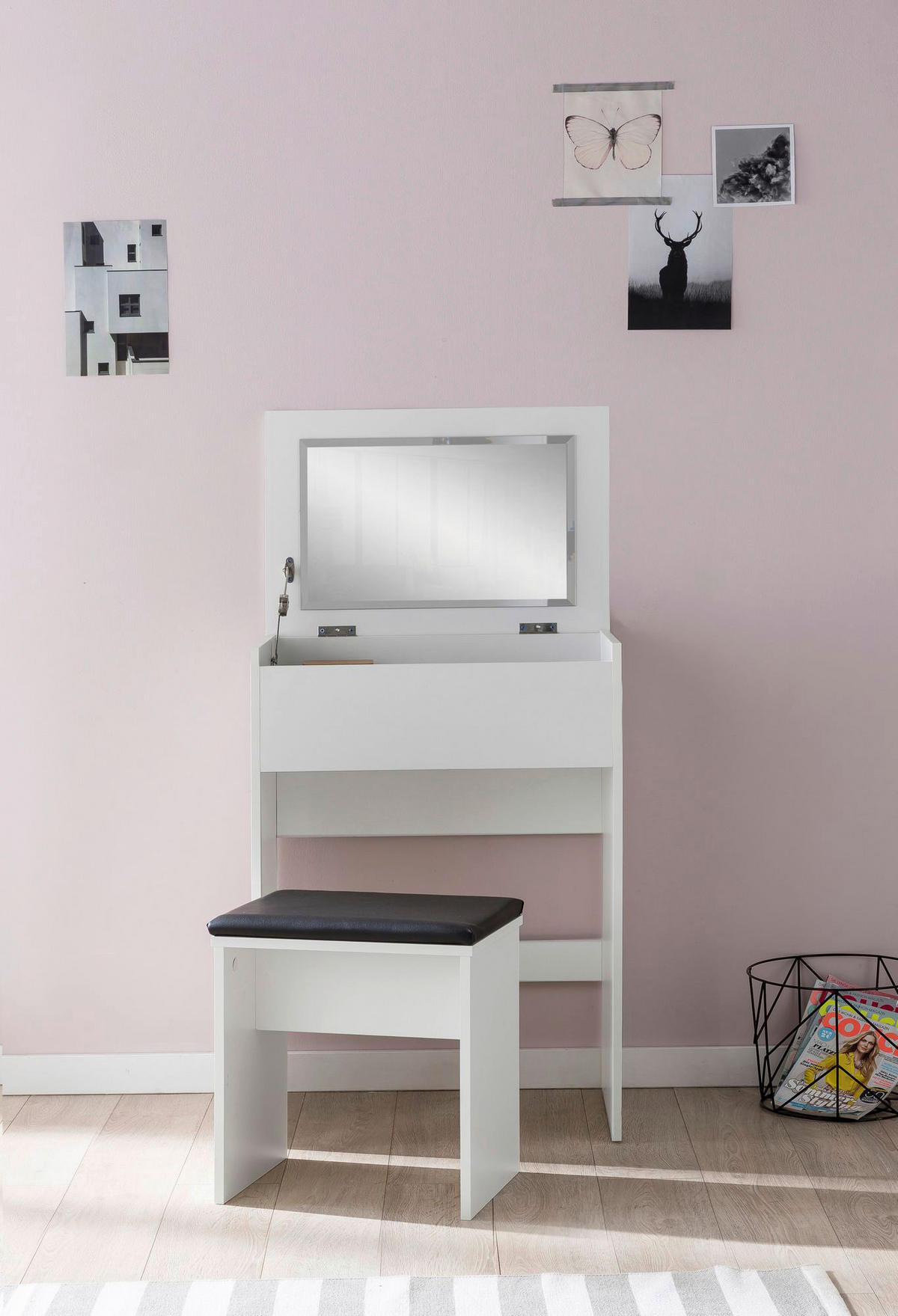 Schminktisch weiß B/H/T: ca. 60x81x40 cm Schminktisch - weiß (60,00/81,00/40,00cm) - Wohnling