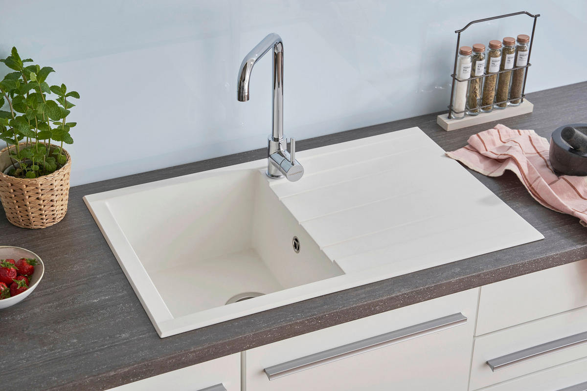 Respekta Einbauspüle Houston 80 x 50 W weiß Mineralite B/H/T: ca. 80x21x50 cm Houston 80 x 50 W - weiß (80,00/21,00/50,00cm) - Respekta