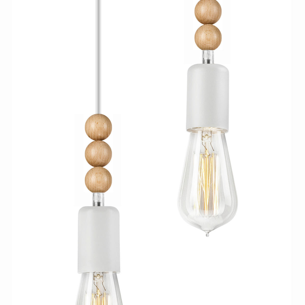 Lamkur Pendelleuchte SIMON 37325 weiß Holz Stahl H/L: ca. 94x40 cm E27 3 Brennstellen Simon - weiß (40,00cm) - Lamkur