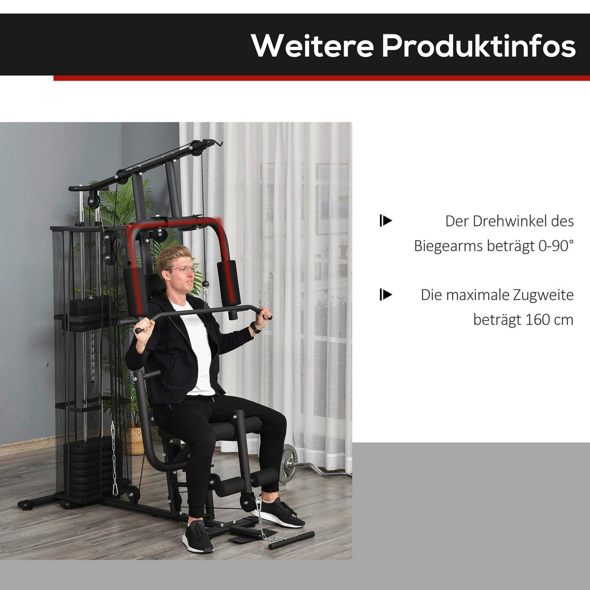 HOMCOM Kraftstation schwarz Metall B/H/L: ca. 110x210x150 cm Kraftstation - schwarz (150,00/110,00/210,00cm) - HOMCOM