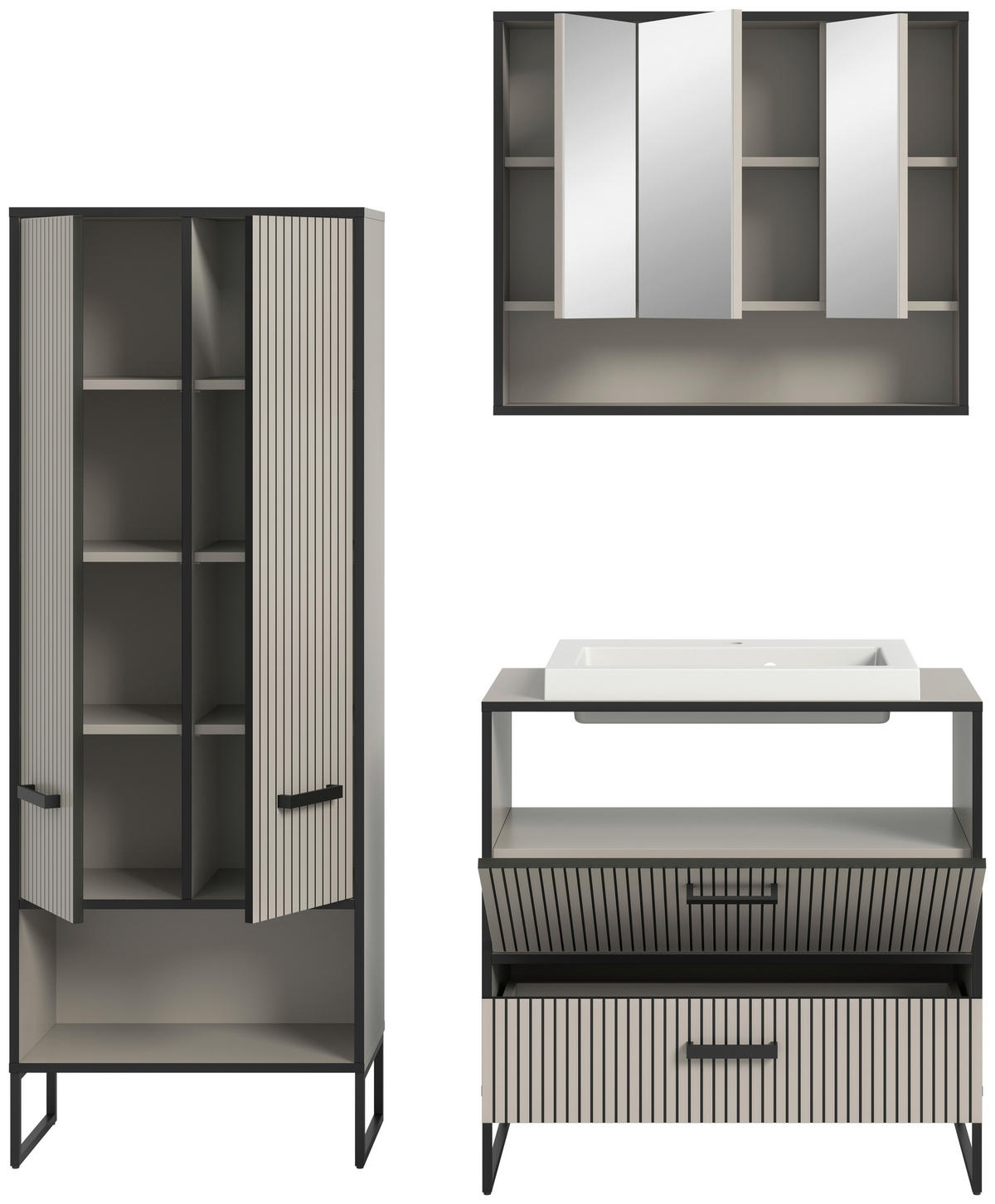 Badezimmer-Set BAGNO schwarz Kaschmirgrau Nachbildung B/H/T: ca. 154x192x48 cm BAGNO - schwarz (154,00/192,00/48,00cm) - xonox.home