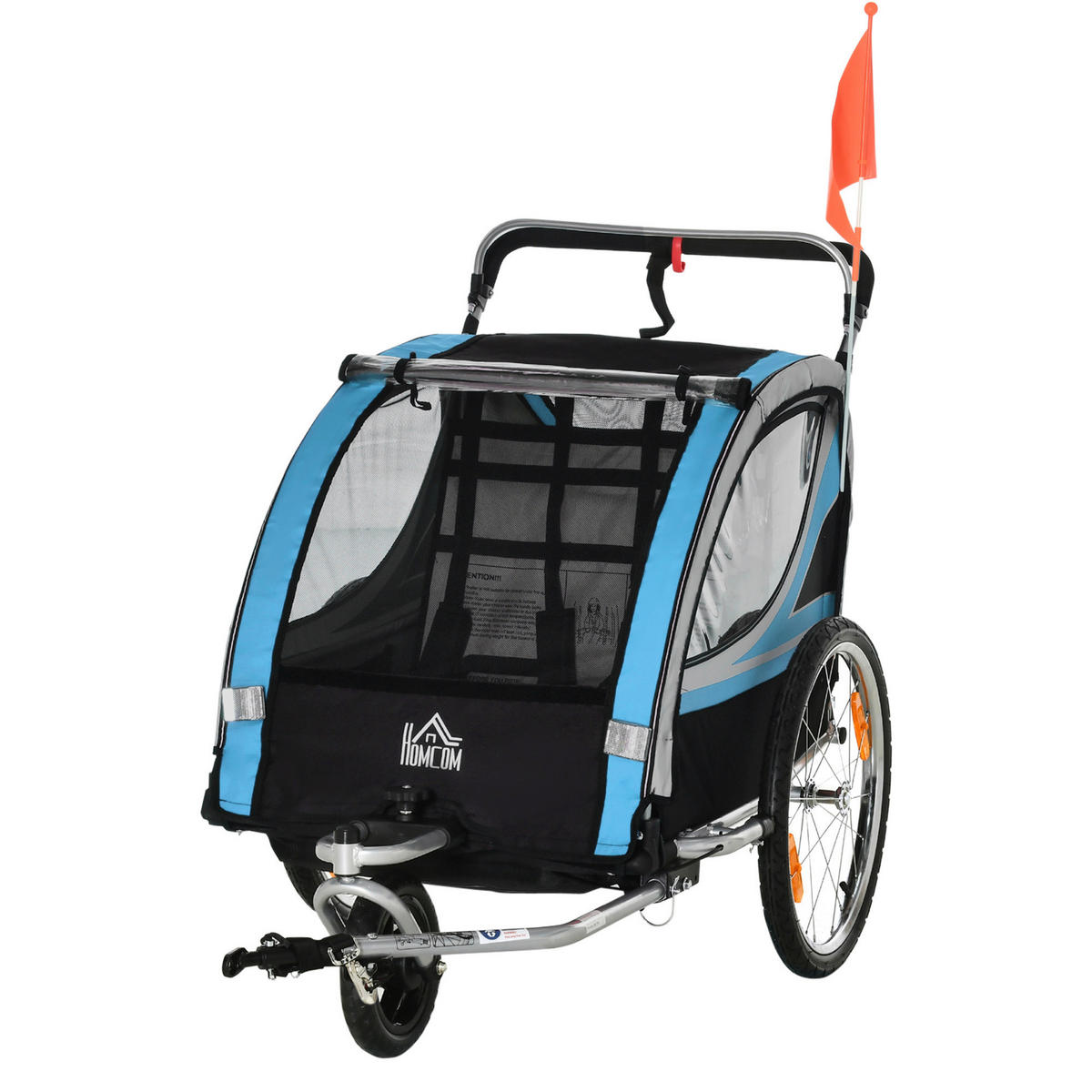 HOMCOM Fahrrad-Zubehör blau blau B/H/L: ca. 75x142x101 cm Kinderfahrradanhänger - blau/schwarz (101,00/75,00/142,00cm) - HOMCOM