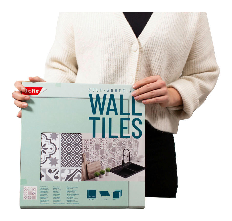 d-c-fix Wandfliese selbstklebend grau B/L: ca. 30,5x30,5 cm Wandfliese_selbstklebend 6Stck. - weiß/grau (30,50/30,50cm) - d-c-fix