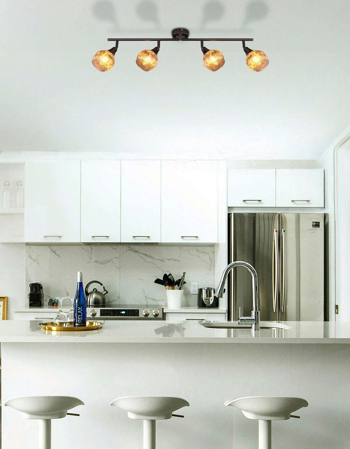 GLOBO Strahler schwarz Chrom Metall Glas B/H/L: ca. 11x37x21 cm E14 4 Brennstellen Strahler-Frosta - schwarz/Chrom (21,00/11,00/37,00cm) - GLOBO