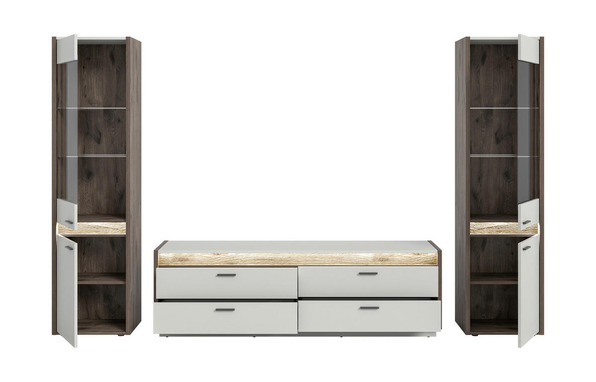 Wohnwand Falcona Nox Oak Nachbildung hellgrau B/H/T: ca. 319x198x43 cm Falcona - hellgrau (319,00/198,00/43,00cm) - xonox.home
