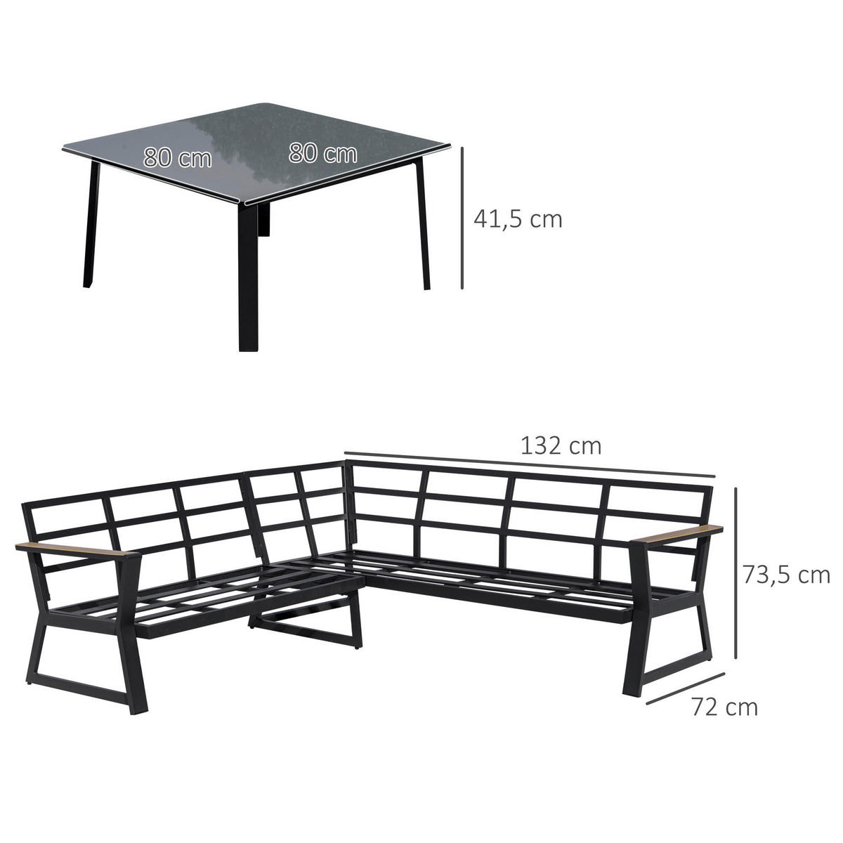 Outsunny Loungeset grau Aluminium B/H/T: ca. 205x74x72 cm Loungeset - grau (205,00/74,00/72,00cm) - Outsunny