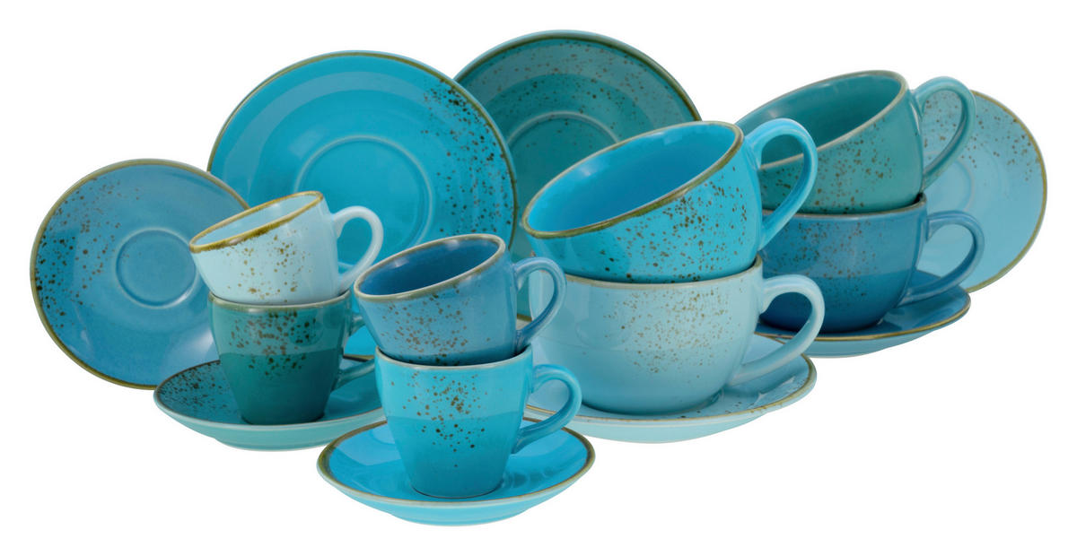 CreaTable Kaffeetassenset Nature Collection AQUA blau Steinzeug 16 tlg. Nature Collection AQUA - blau - CreaTable
