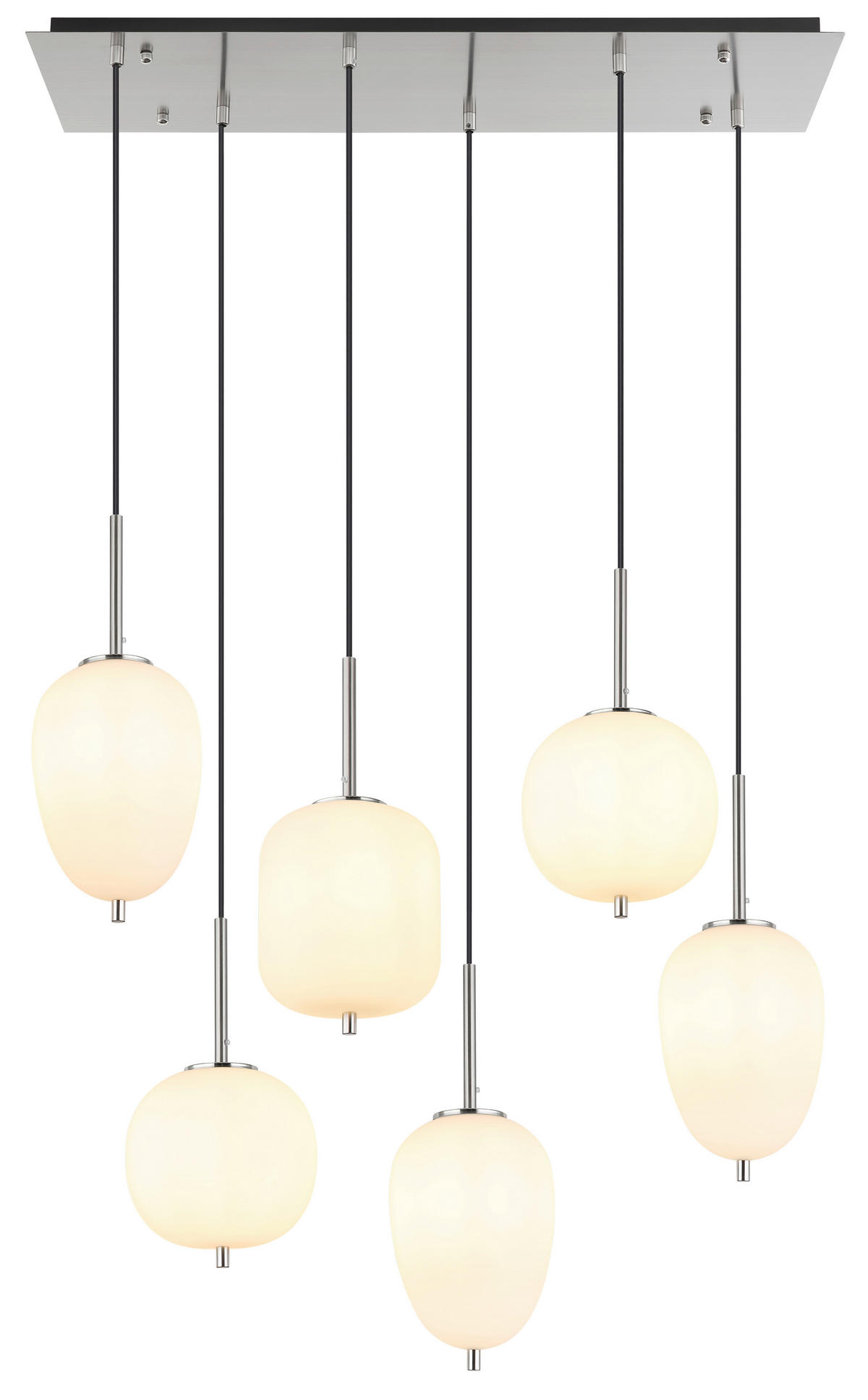 GLOBO Pendelleuchte nickel Glas Metall B/H/T: ca. 34x120x80 cm 6.0 Brennstellen 15345-6NO - nickel (34,00/120,00/80,00cm) - GLOBO