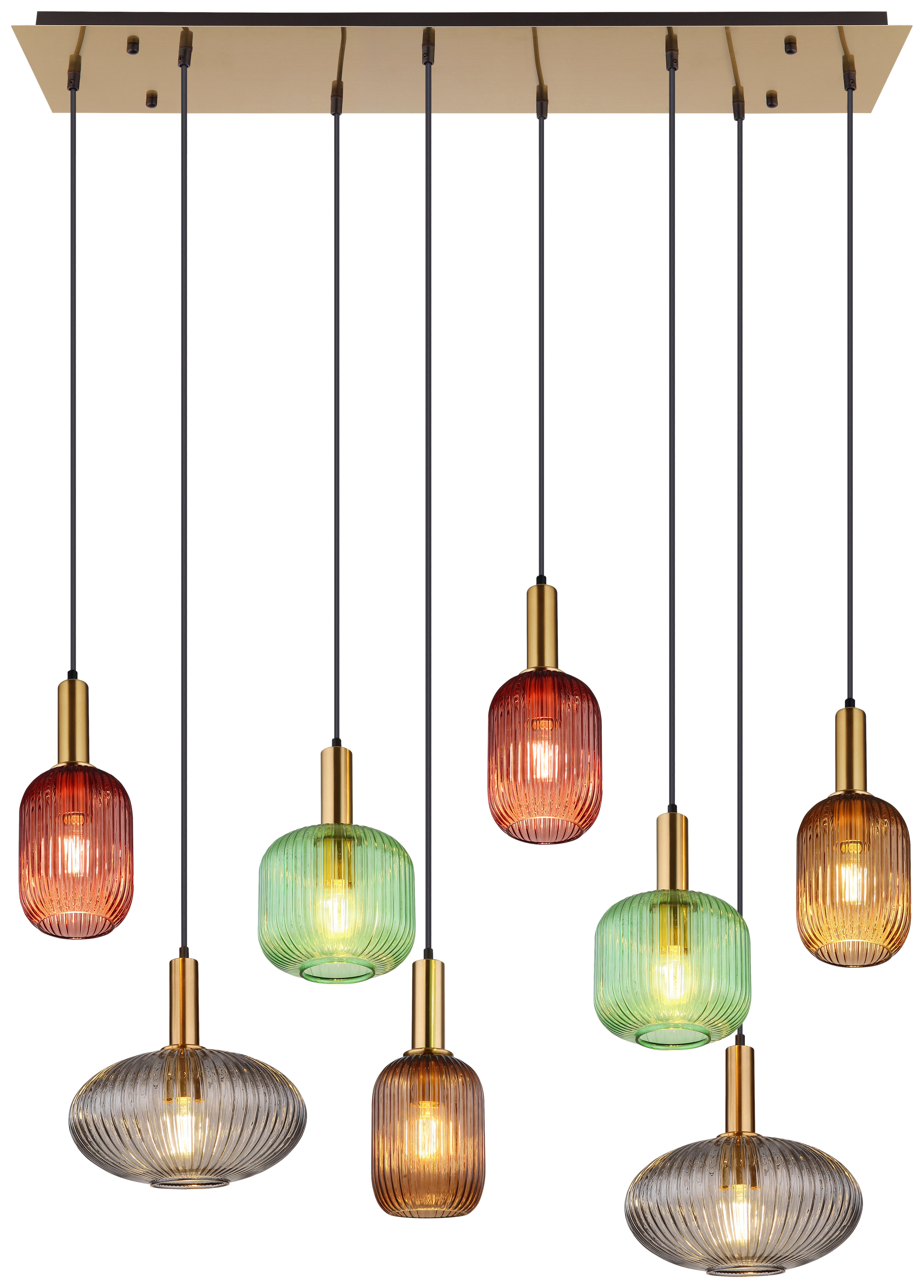 Pendelleuchte messing Metall Glas B/H/L: ca. 48x125x125 cm E27 8 Brennstellen Normy - messing (125,00/48,00/125,00cm)