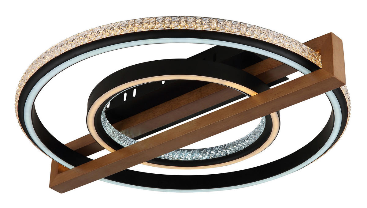 GLOBO LED-Deckenleuchte mattschwarz Opal dunkelbraun Metall Kunststoff Holz B/H/L: ca. 55x11,5x50 cm 1 Brennstellen DELORIS - dunkelbraun/Opal (50,00/55,00/11,50cm) - GLOBO
