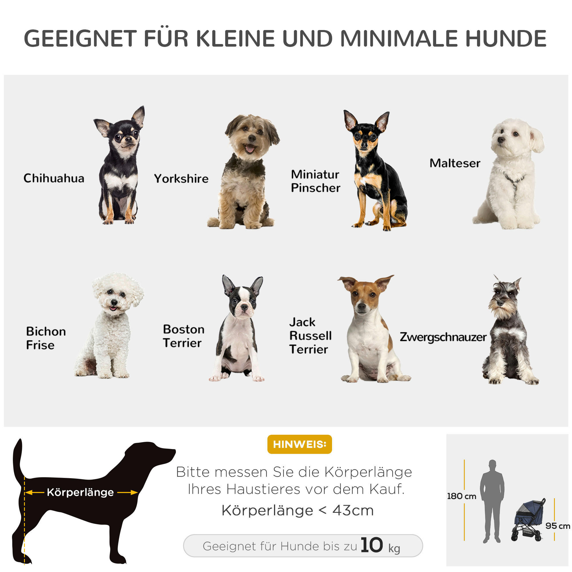 PawHut Hunde-Zubehör blau Polyester B/H/L: ca. 52x76,5x95 cm Hundebuggy - blau (95,00/52,00/76,50cm) - PawHut