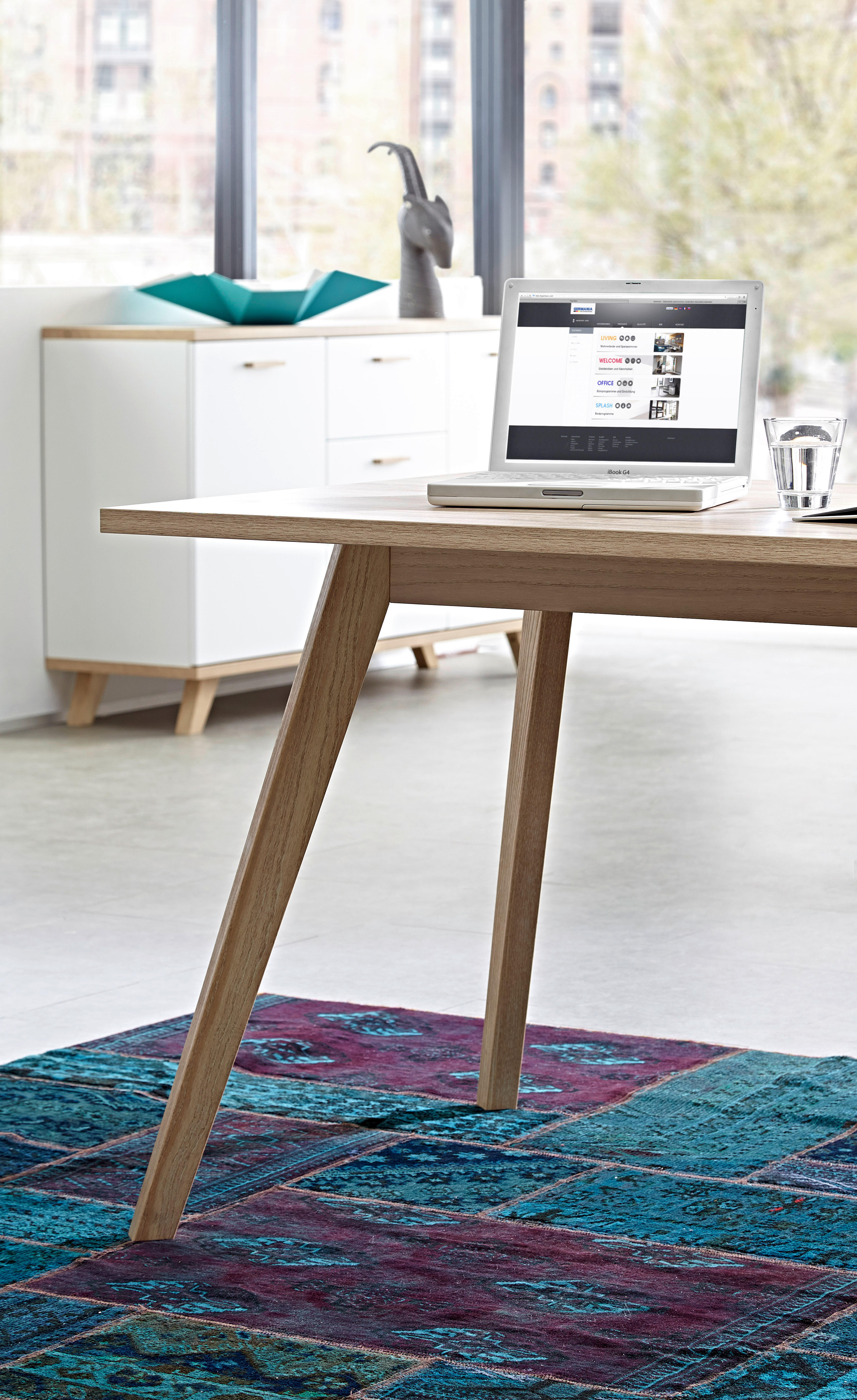 Schreibtisch weiß Eiche San-Remo Nachbildung B/H/T: ca. 144x75x145 cm Schreibtisch 4058 - Eiche/weiß (144,00/75,00/145,00cm)