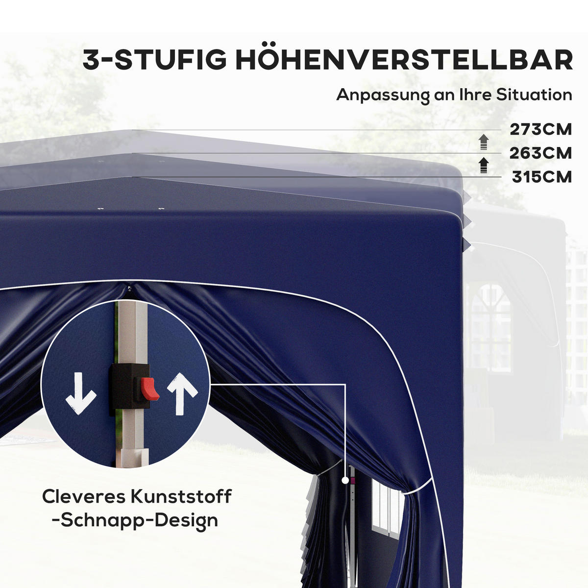 Outsunny Pavillon blau Polyester B/H/L: ca. 300x273x300 cm Pavillon - blau (300,00/300,00/273,00cm) - Outsunny