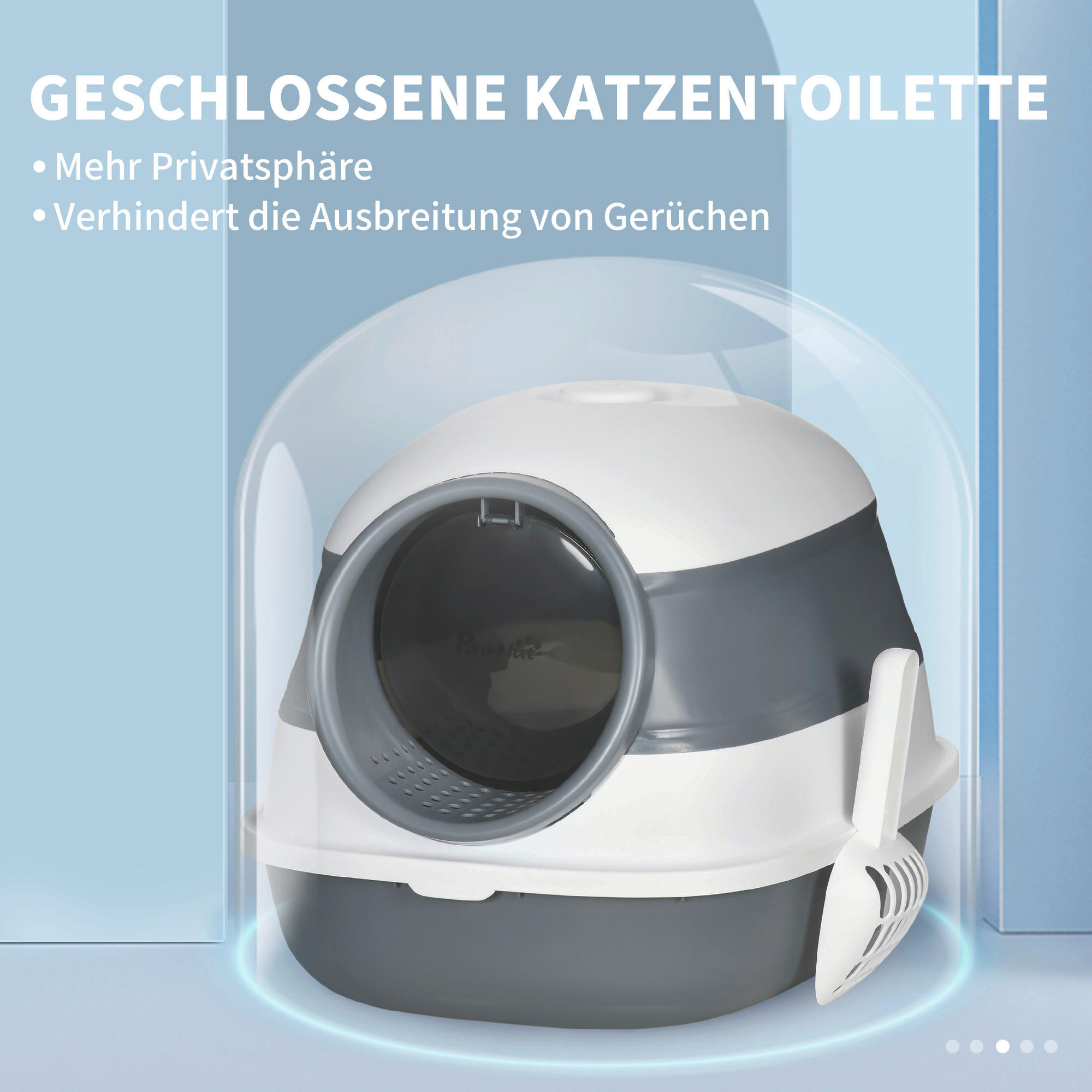 PawHut Katzen-Zubehör grau Edelstahl B/H/L: ca. 41x52x38 cm Katzenklo - weiß/grau (38,00/41,00/52,00cm) - PawHut