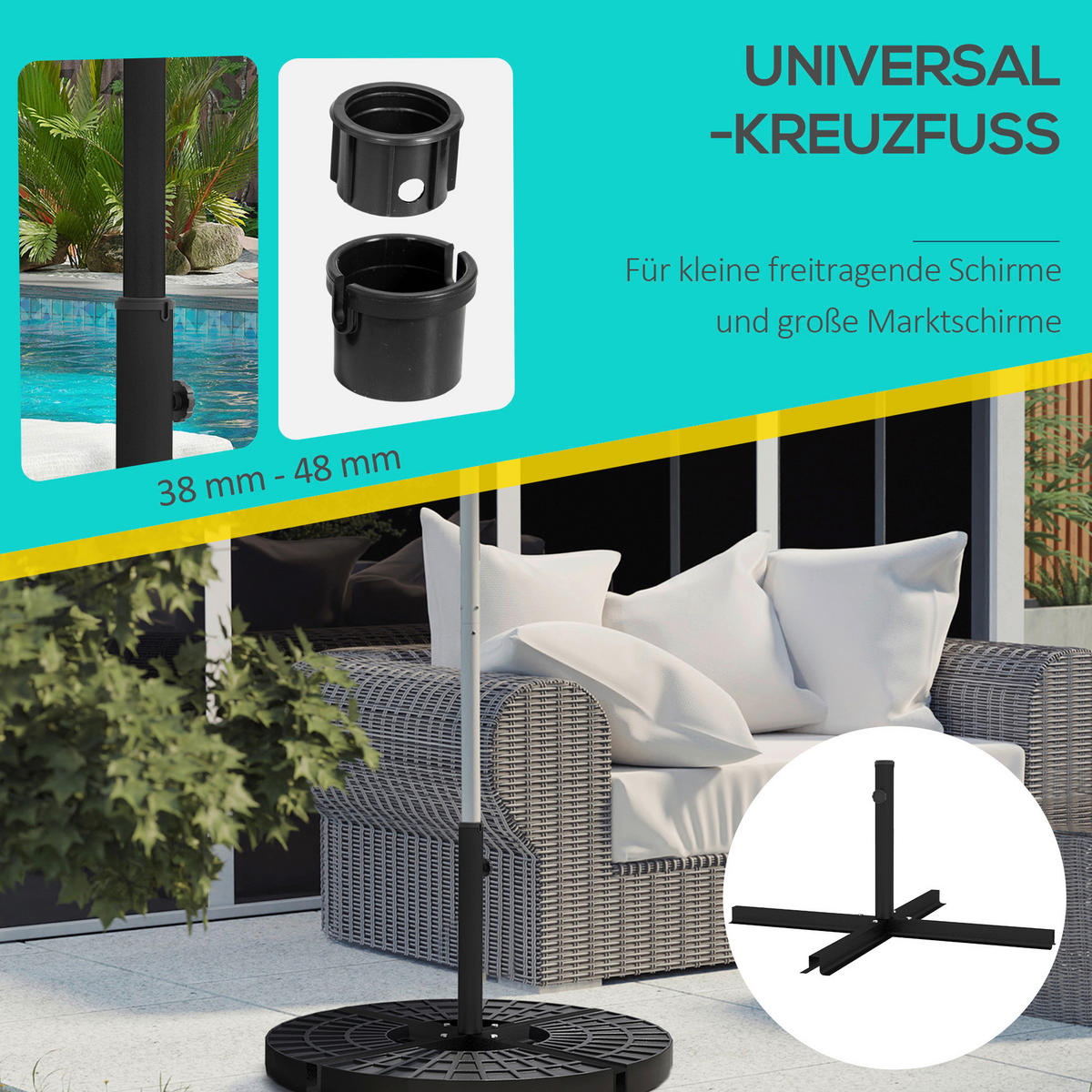 Outsunny Schirmständer schwarz Polypropylen B/H/L: ca. 100x100x75 cm Sonnenschirmständer - schwarz (75,00/100,00/100,00cm) - Outsunny