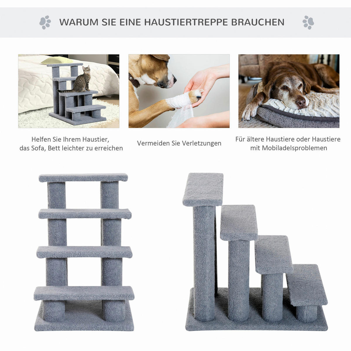 PawHut Katzentreppe grau Spanplatte B/H/L: ca. 43x60x64 cm Katzentreppe - grau (64,00/43,00/60,00cm) - PawHut