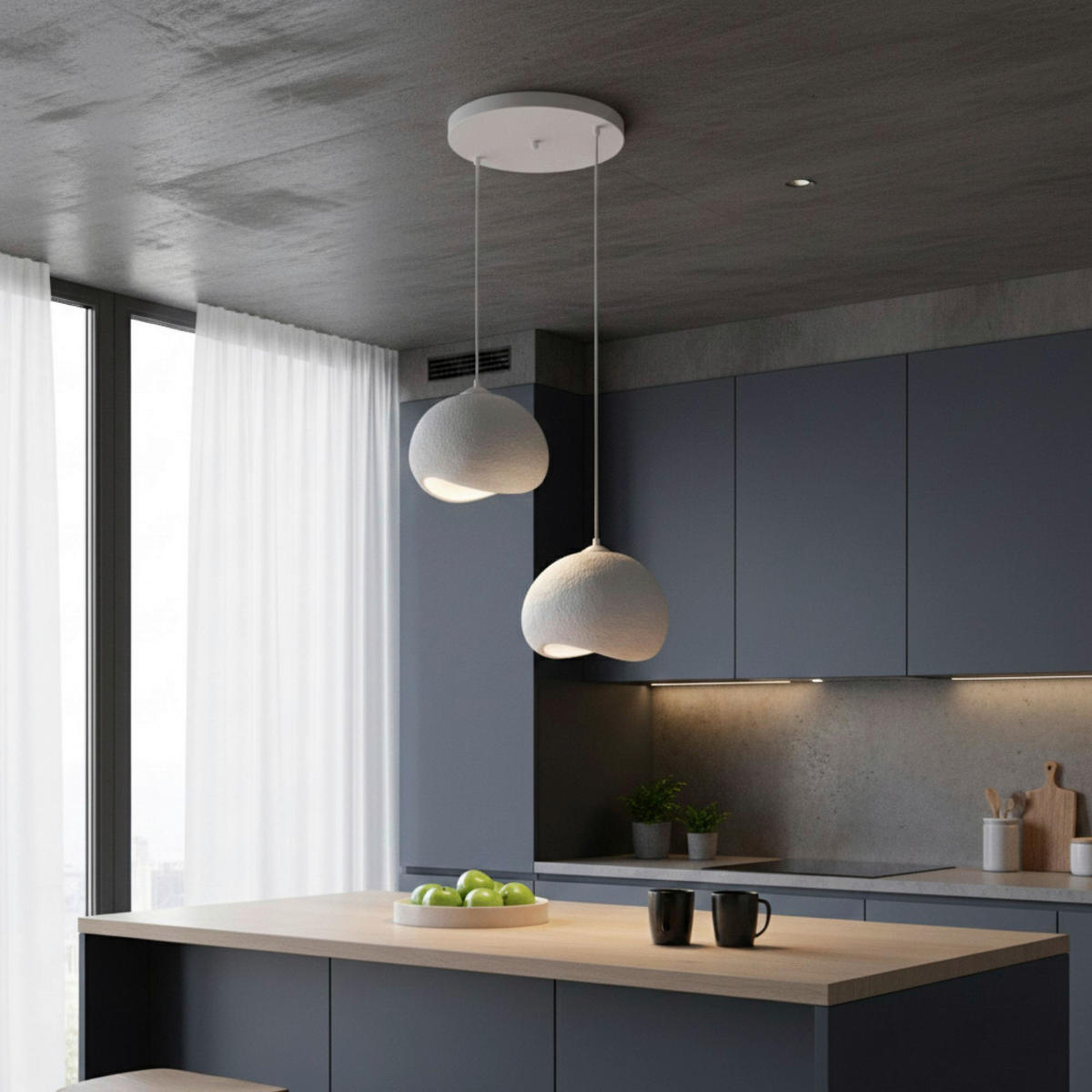 Opviq Pendelleuchte weiß Polyester-Mischgewebe Metall B/H/L: ca. 29x120x34 cm E27 2 Brennstellen Yontu - 15852 - weiß (34,00/29,00/120,00cm) - Opviq