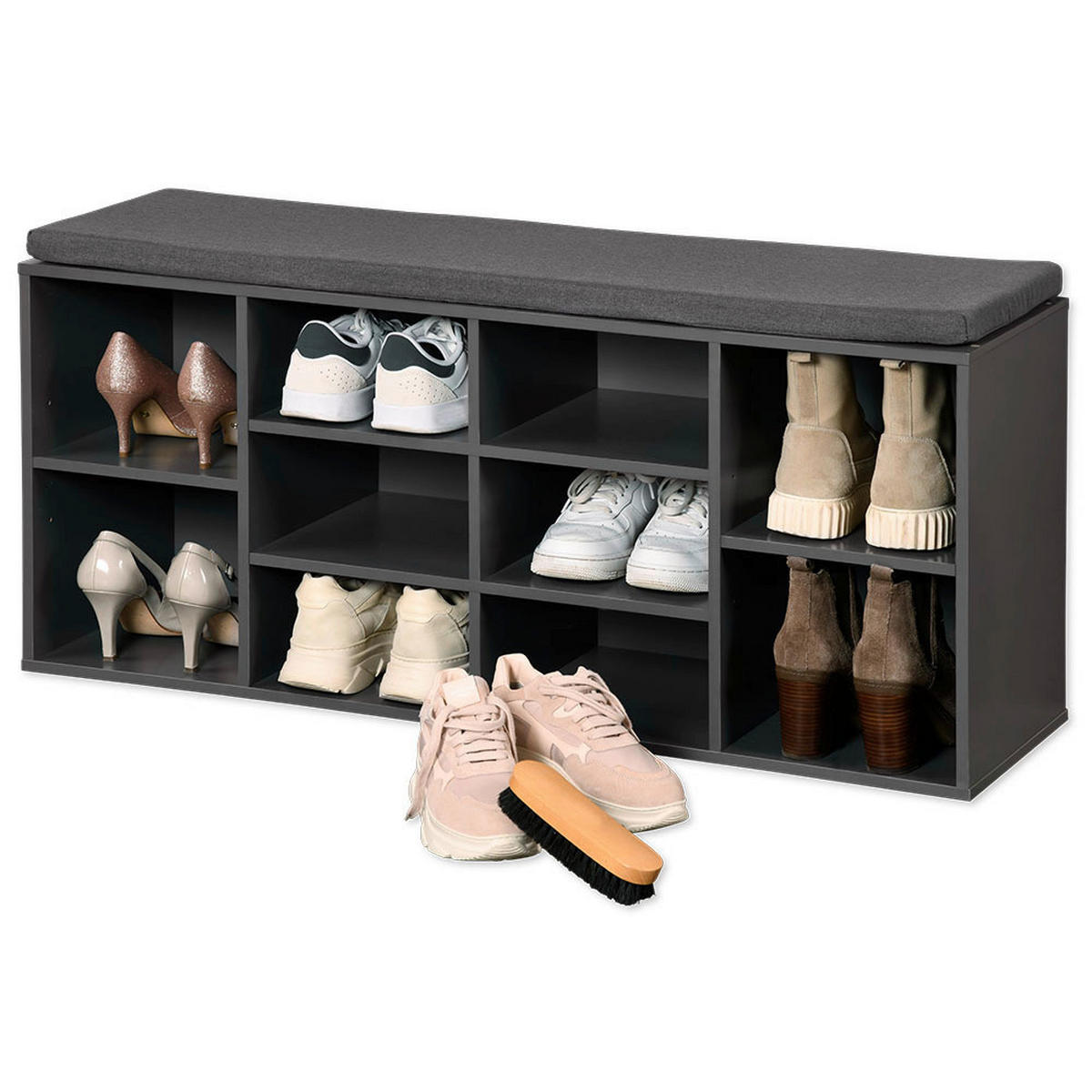 Kesper Schuhregal grau Spanplatte B/H/T: ca. 103,5x48x29,5 cm Schuhregal_mit_Sitzkissen - grau (103,50/48,00/29,50cm) - Kesper