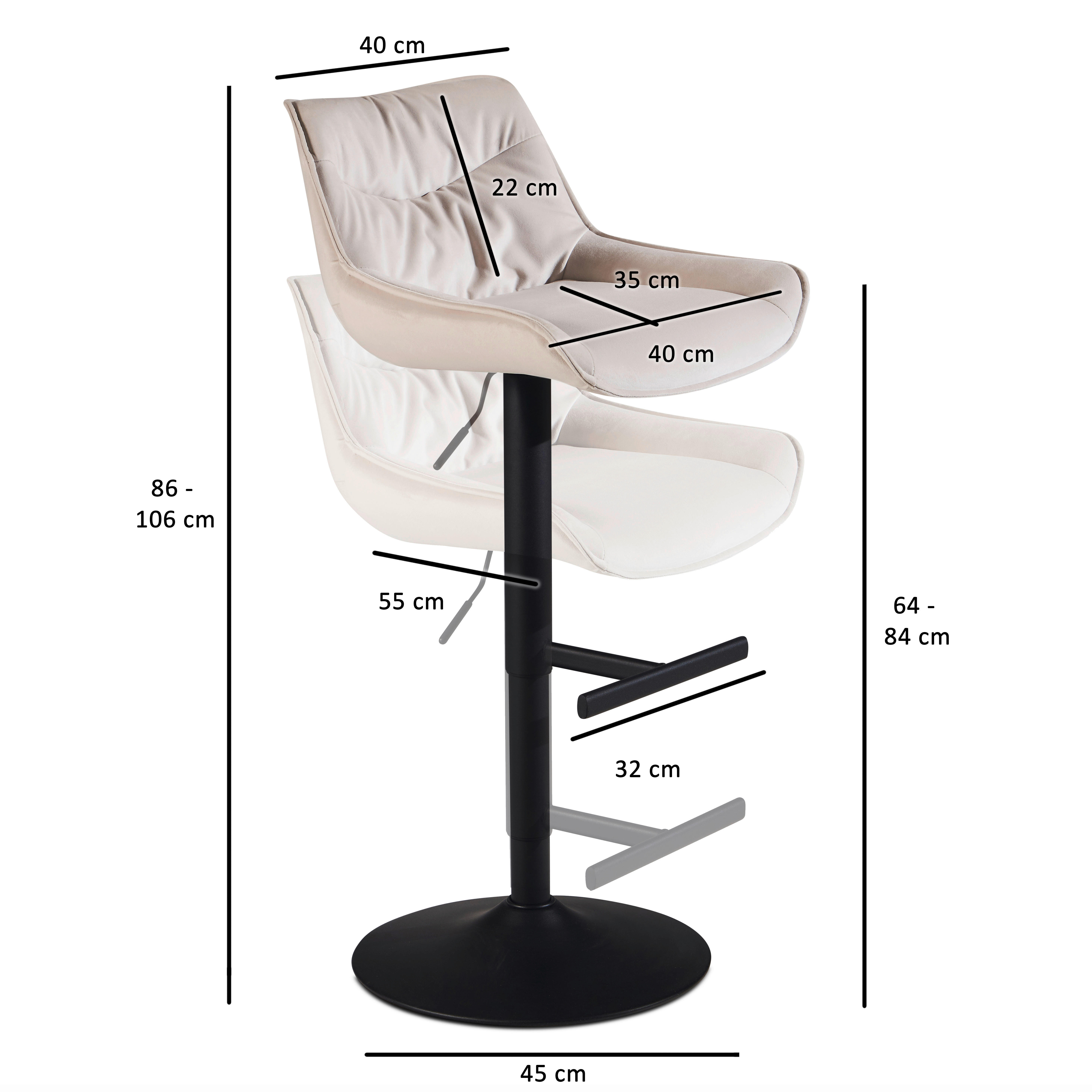 Barhocker beige schwarz Samt Eisen B/H/T: ca. 45x106x55 cm Barhocker - beige/schwarz (45,00/106,00/55,00cm) - Wohnling