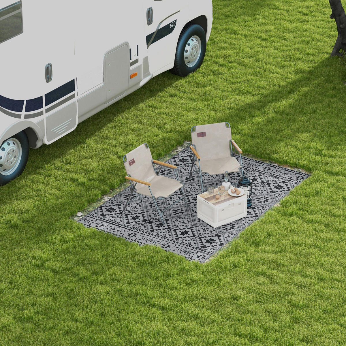Outsunny Outdoor-Teppich grau B/H/L: ca. 274x182x0,3 cm Outdoor-Teppich - schwarz/grau (0,30/274,00/182,00cm) - Outsunny