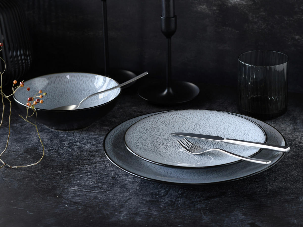 CreaTable Tafelservice Malmö grau Steinzeug 18 tlg. Malmö - schwarz/grau - CreaTable
