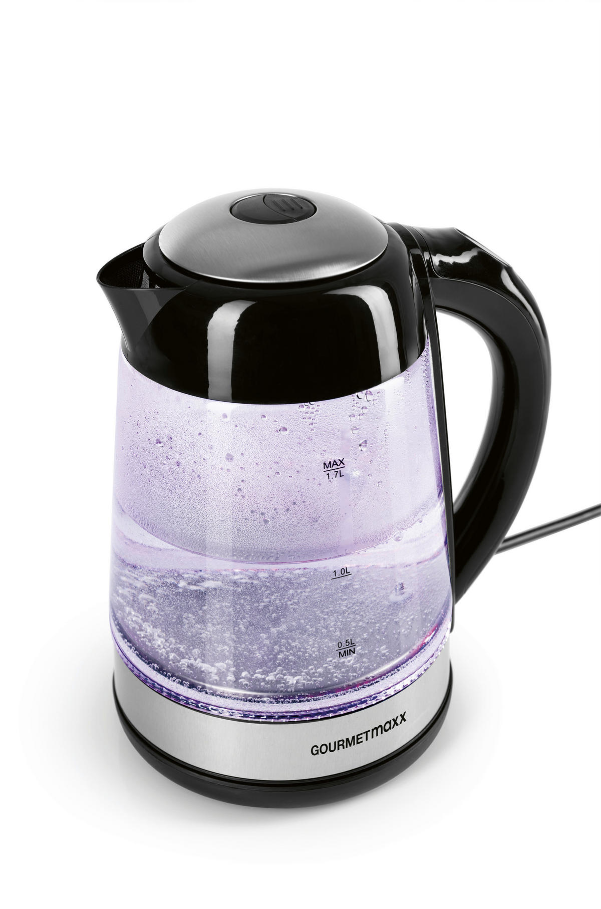 GOURMETmaxx Wasserkocher LED-Wasserkocher_Glas - schwarz (22,00/18,70/25,00cm) - GOURMETmaxx
