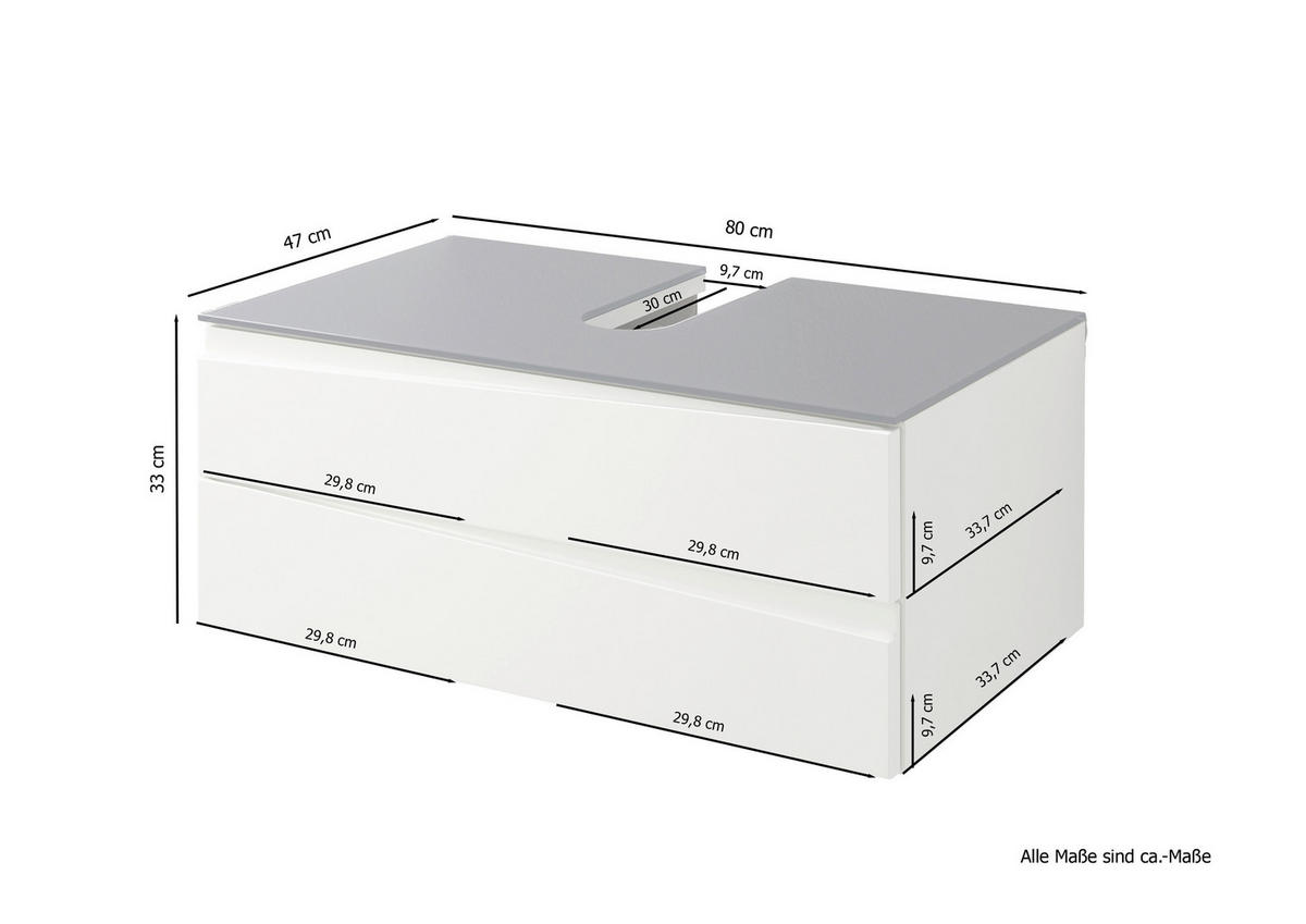 Waschplatz SHAPE grau weiß Hochglanz B/H/T: ca. 80x33x47 cm SHAPE - weiß/grau (80,00/33,00/47,00cm) - byLIVING