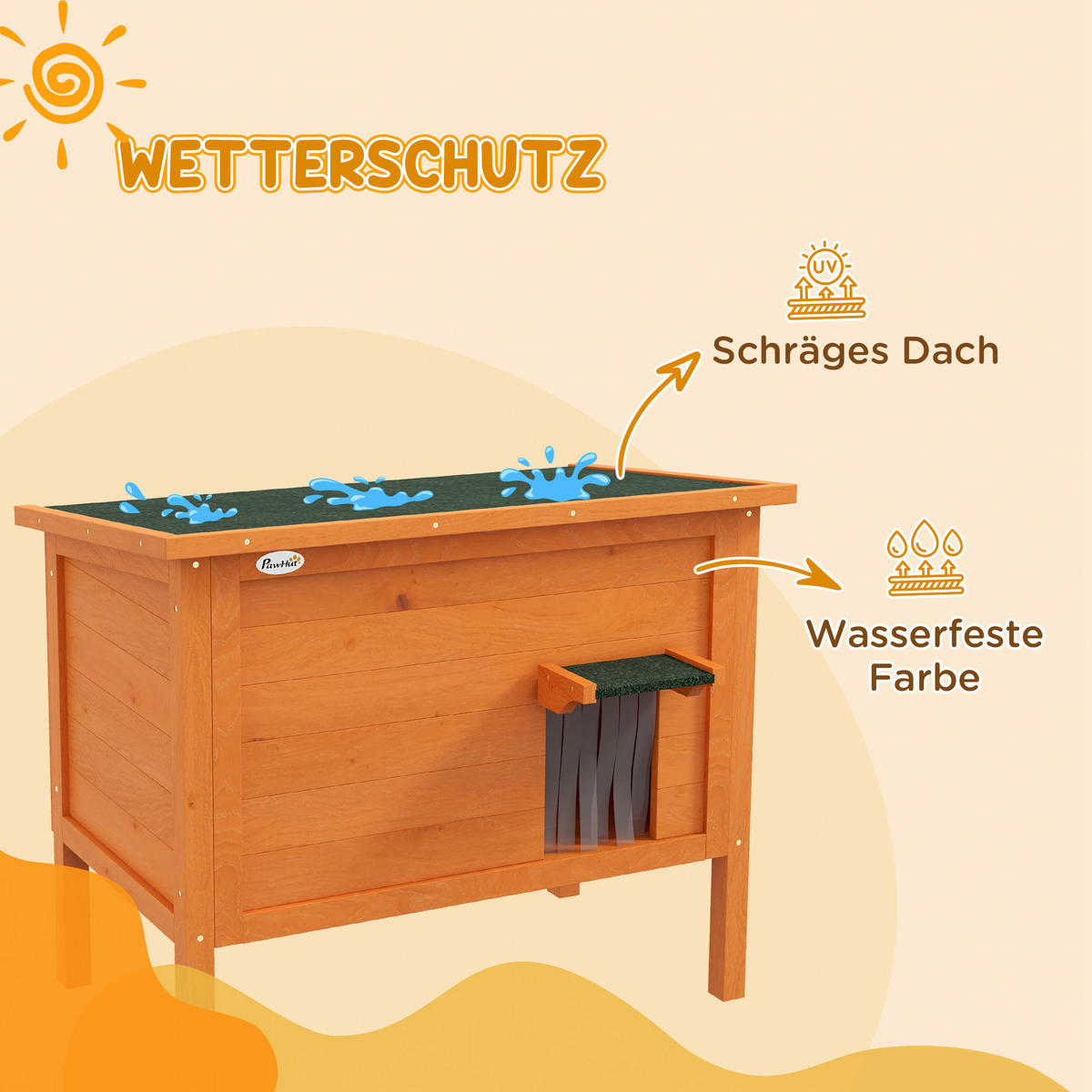 PawHut Katzenhütte orange Holz B/H/L: ca. 50x68,5x85 cm Katzenhütte - orange (85,00/50,00/68,50cm) - PawHut
