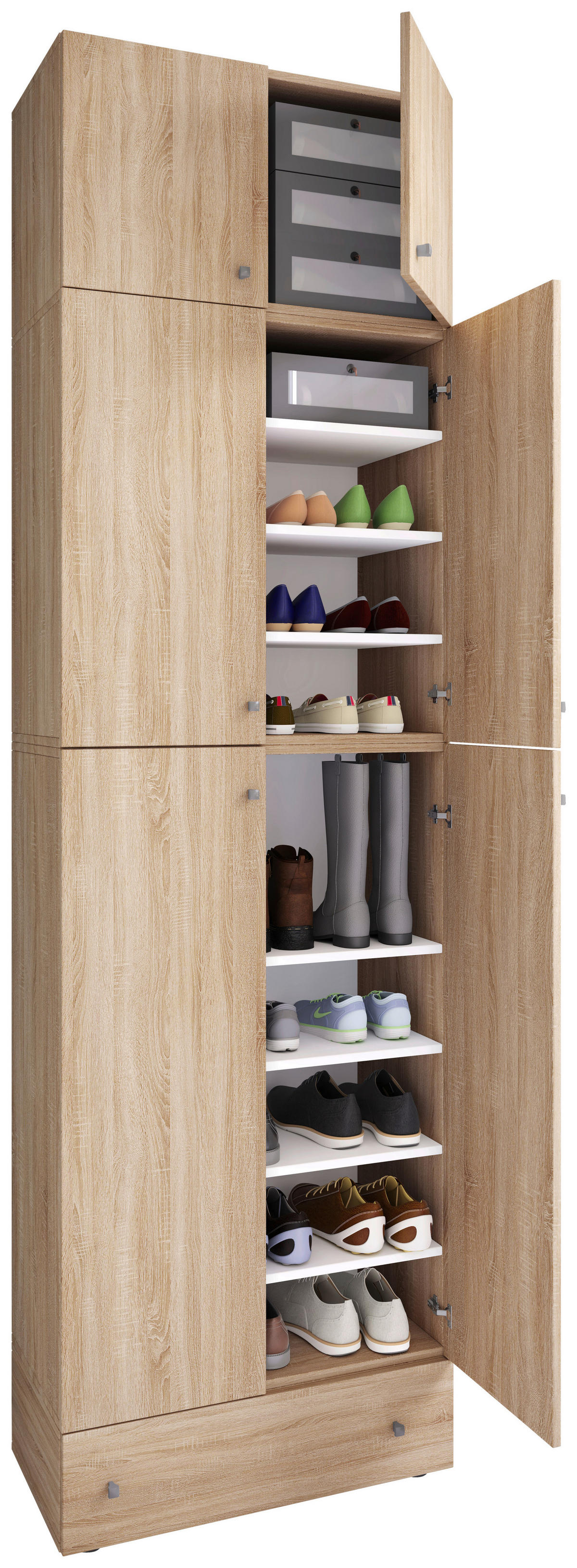 Schuhschrank Lona Eiche Sonoma Nachbildung weiß B/H/T: ca. 70x240x39 cm Lona - Eiche/weiß (70,00/240,00/39,00cm) - VCM Möbel
