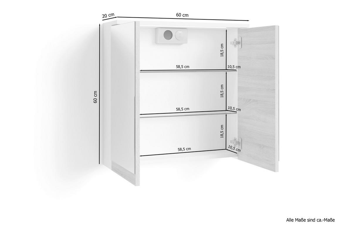 Spiegelschrank MARINO weiß matt Eiche Sonoma Nachbildung B/H/T: ca. 60x60x20 cm MARINO - Eiche/weiß (60,00/60,00/20,00cm) - byLIVING