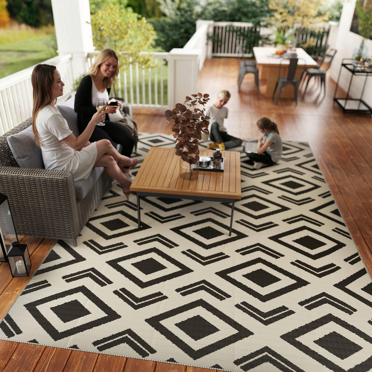 Outsunny Outdoor-Teppich schwarz B/H/L: ca. 274x1x182 cm Outdoor-Teppich - weiß/schwarz (182,00/274,00/1,00cm) - Outsunny