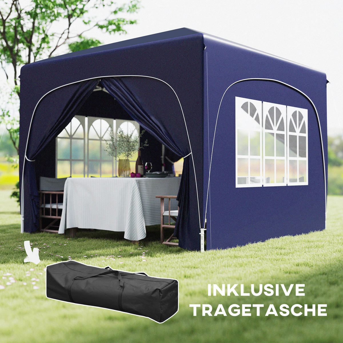 Outsunny Pavillon blau Polyester B/H/L: ca. 300x273x300 cm Pavillon - blau (300,00/300,00/273,00cm) - Outsunny