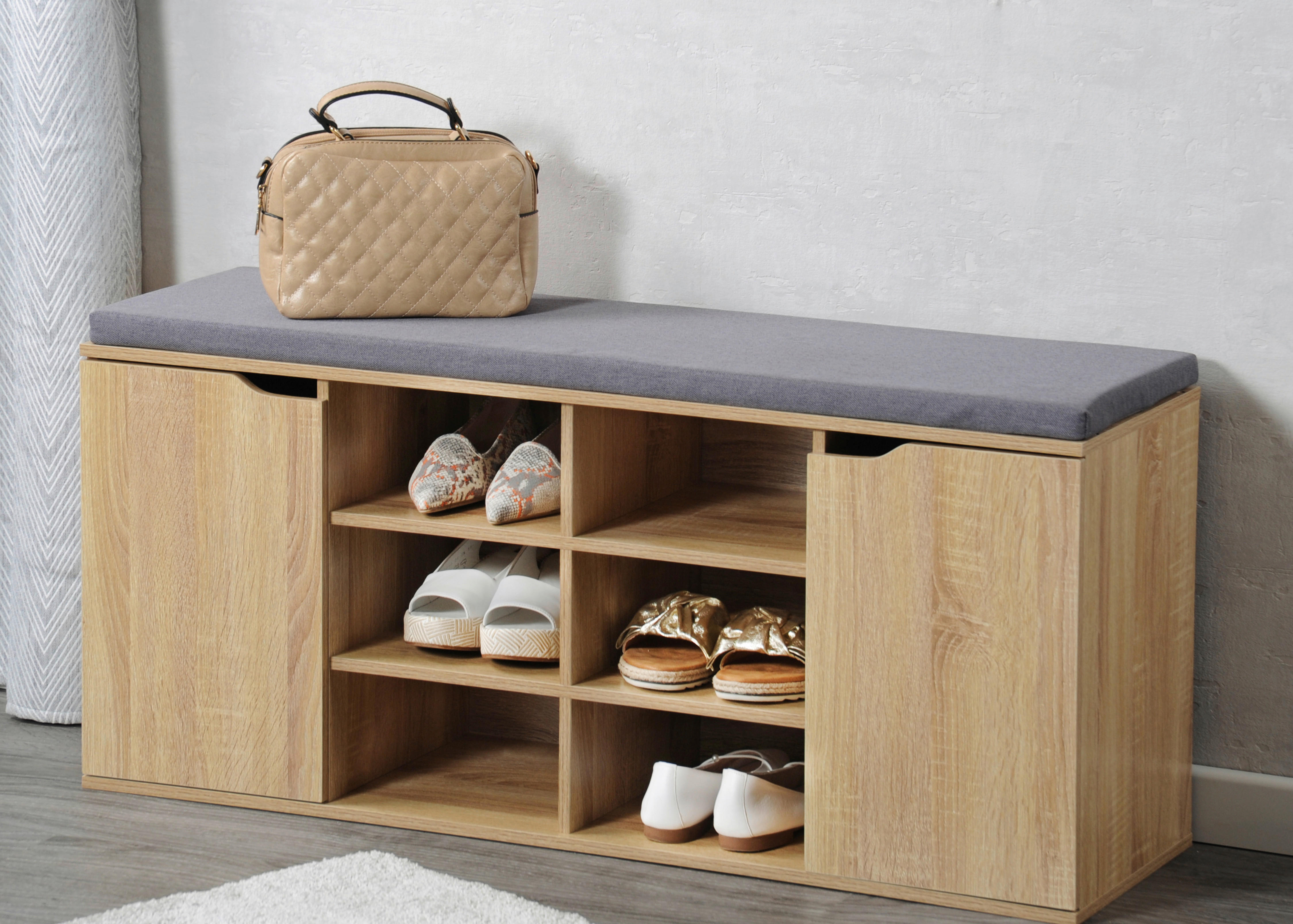 Kesper Schuhschrank mit Sitzkissen Eiche Spanplatte B/H/T: ca. 103x48x30,5 cm Schuhschrank_mit_Sitzkissen - Eiche/grau (103,00/48,00/30,50cm) - Kesper