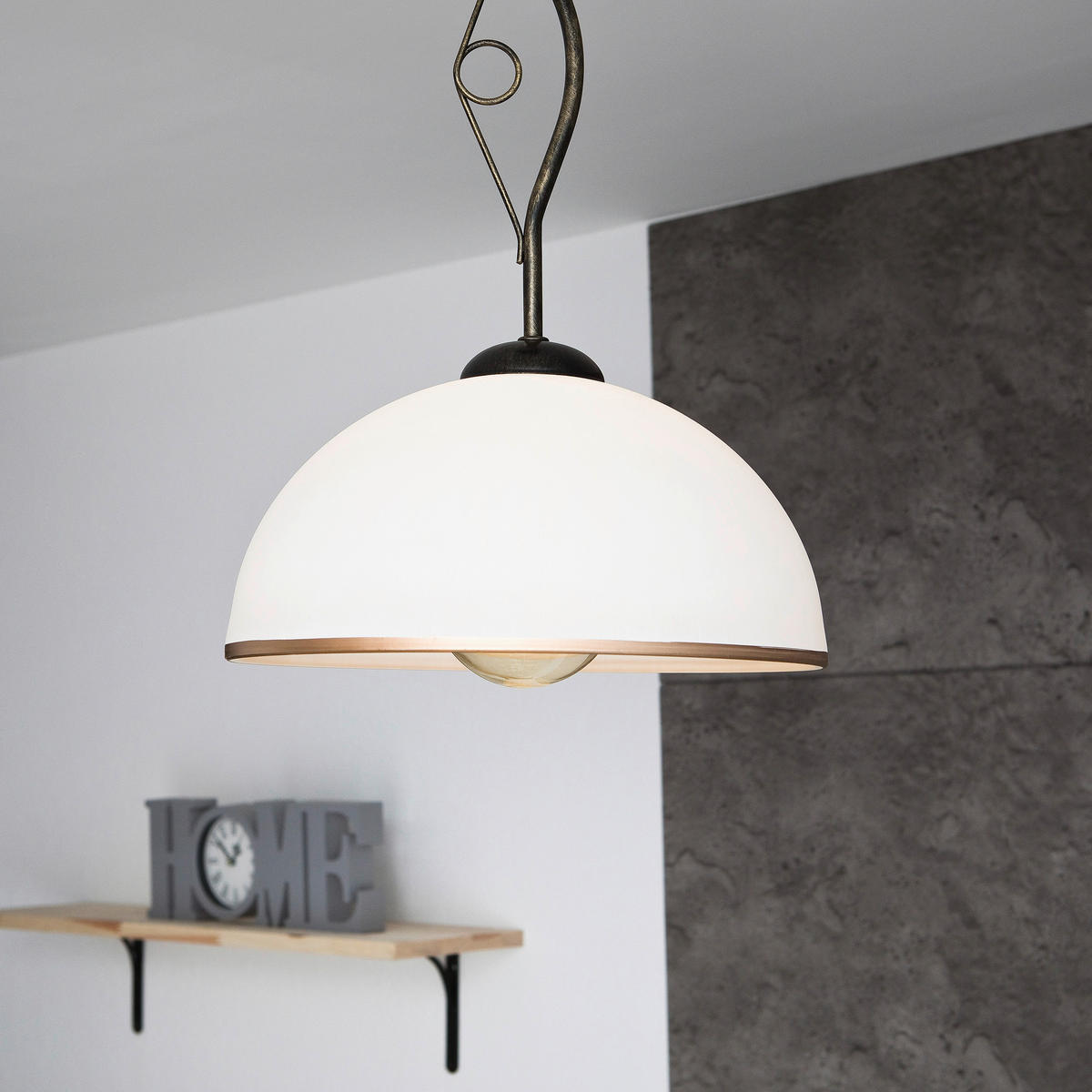 Lamkur Deckenleuchte schwarz Glas Stahl B/H/L: ca. 32,5x45x32,5 cm E27 1 Brennstellen RETRO - schwarz (32,50/32,50/45,00cm) - Lamkur