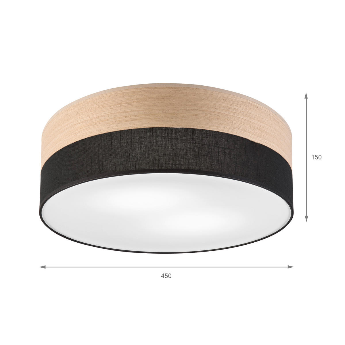 Lamkur Deckenleuchte Eiche schwarz Holz PVC B/H/L: ca. 45x15x45 cm E27 2 Brennstellen Dafne - Eiche/schwarz (45,00/45,00/15,00cm) - Lamkur