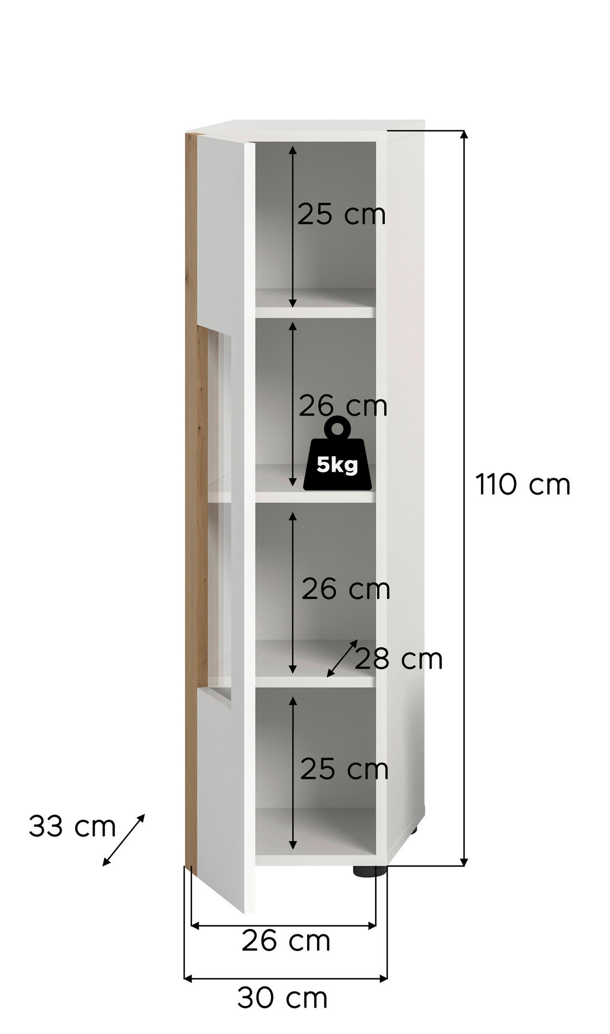 Vitrinenschrank RUDA Artisan Oak Nachbildung weiß B/H/T: ca. 30x112x33 cm RUDA - weiß (30,00/112,00/33,00cm) - xonox.home