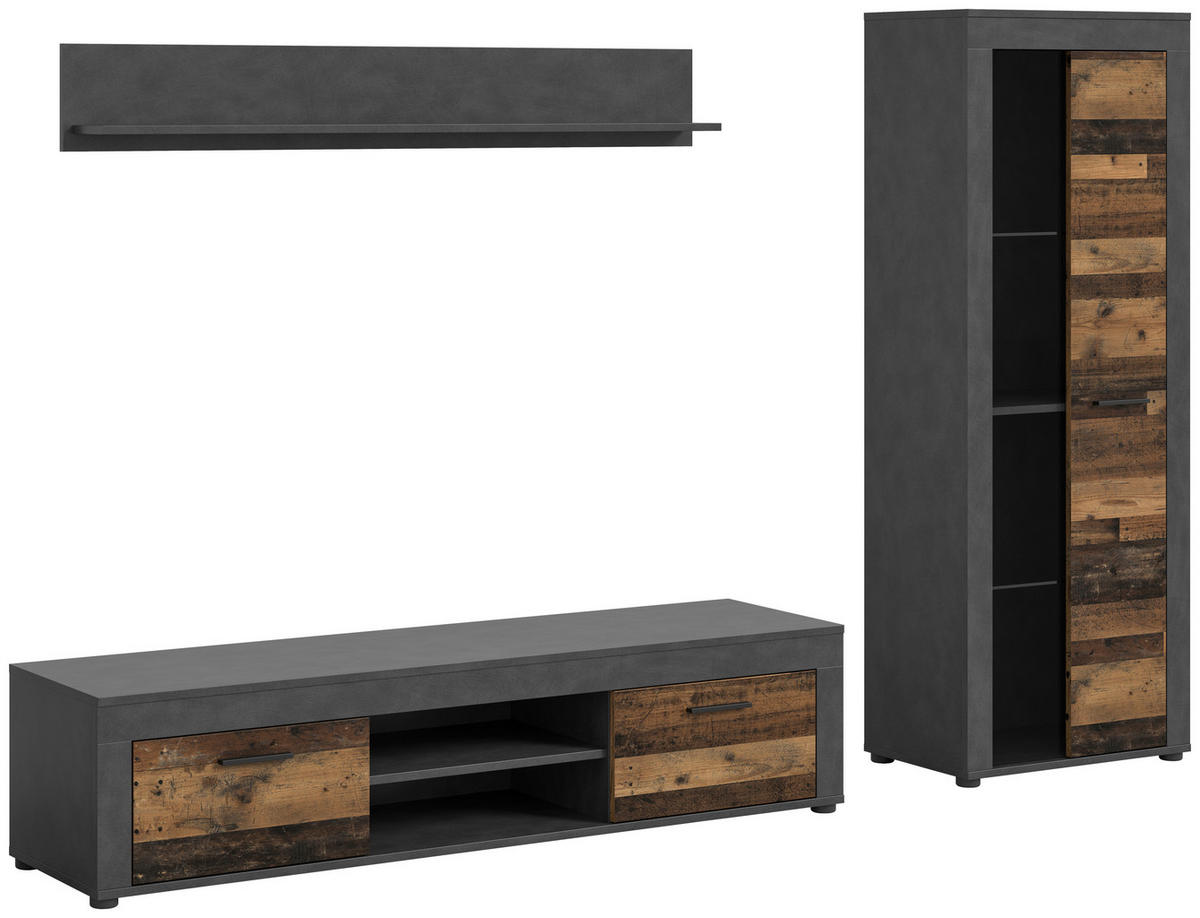 Wohnwand Jam Matera Nachbildung Old Wood Nachbildung B/H/T: ca. 159x235x35 cm Jam - (159,00/235,00/35,00cm) - xonox.home