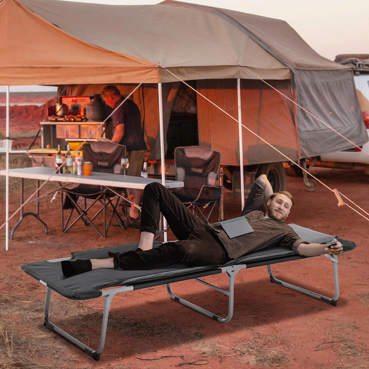 Outsunny Campingartikel B/H/L: ca. 66x183x33 cm Feldbett - schwarz/silber (33,00/66,00/183,00cm) - Outsunny